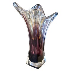 1980s Seguso Style Modernist Purple and Clear Sommerso Murano Glass Vase
