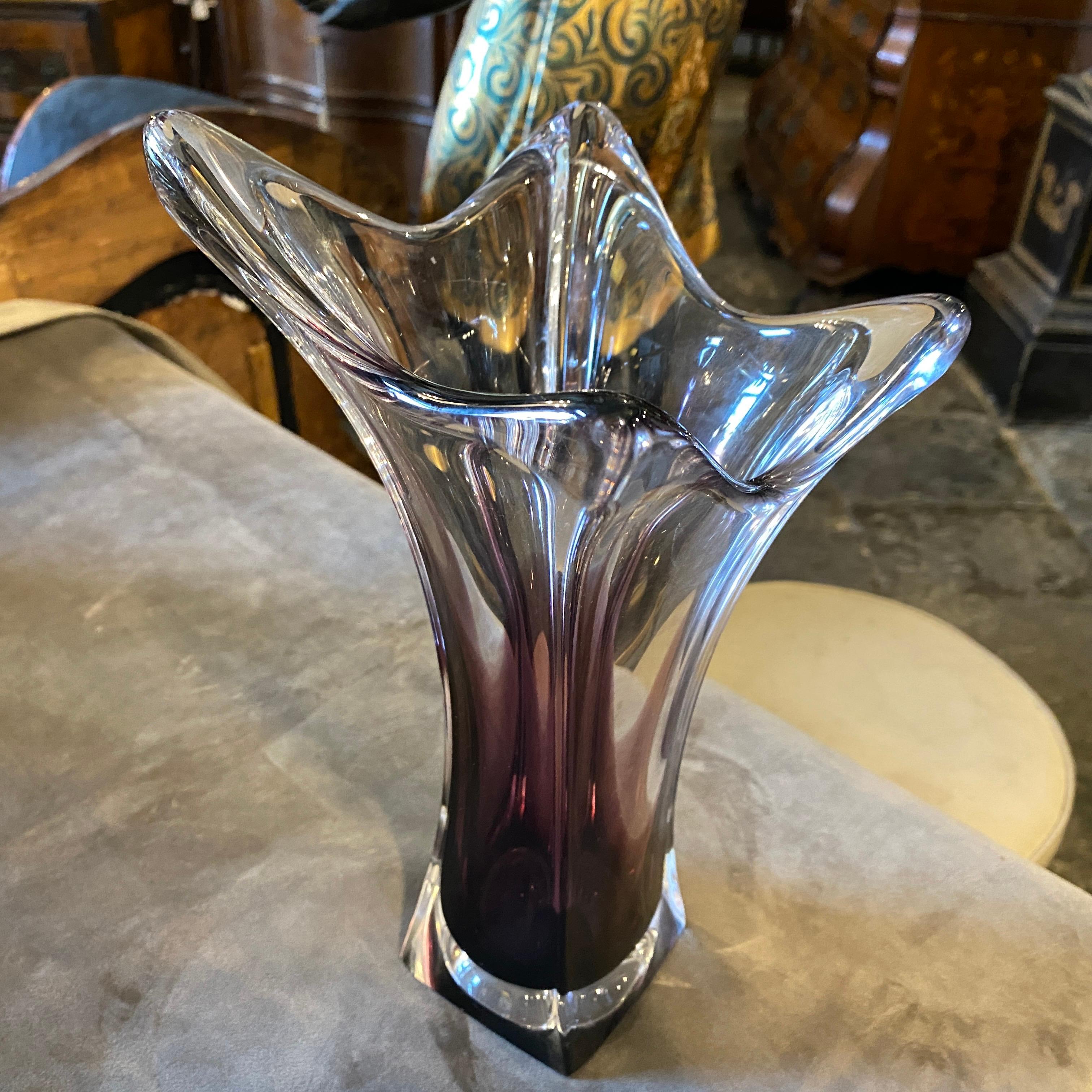 1980er Seguso Stil Modernist lila und klar Sommerso Murano-Glas-Vase (Moderne der Mitte des Jahrhunderts) im Angebot
