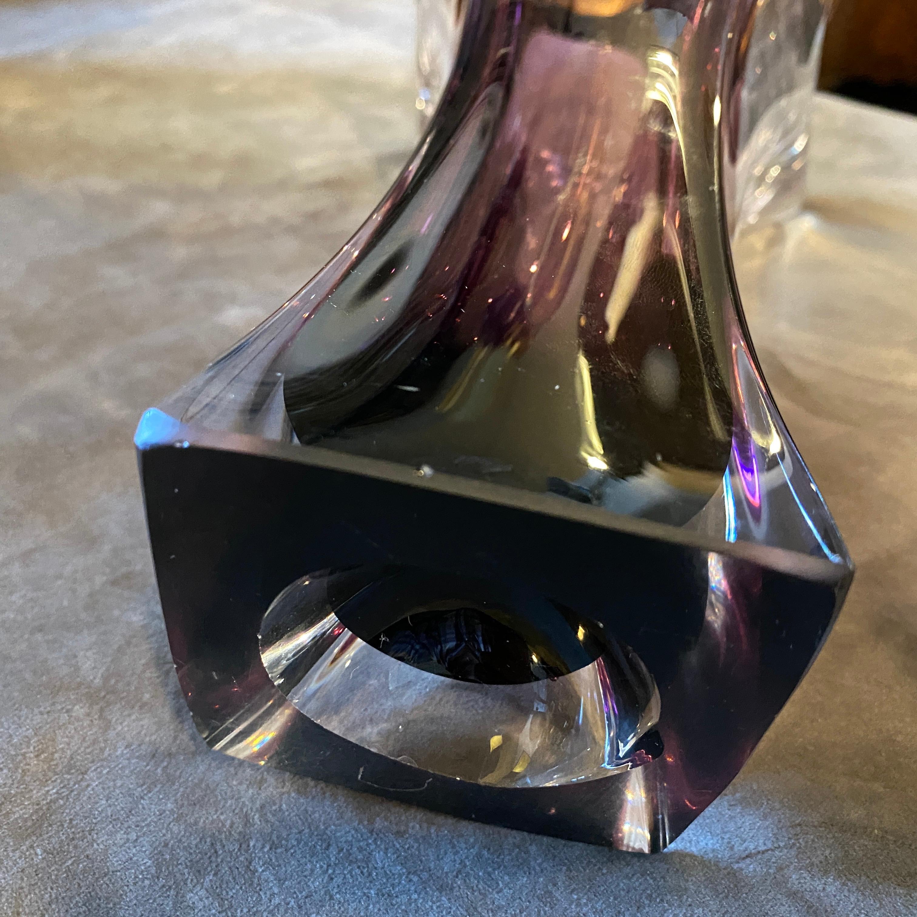 1980er Seguso Stil Modernist lila und klar Sommerso Murano-Glas-Vase (Italienisch) im Angebot