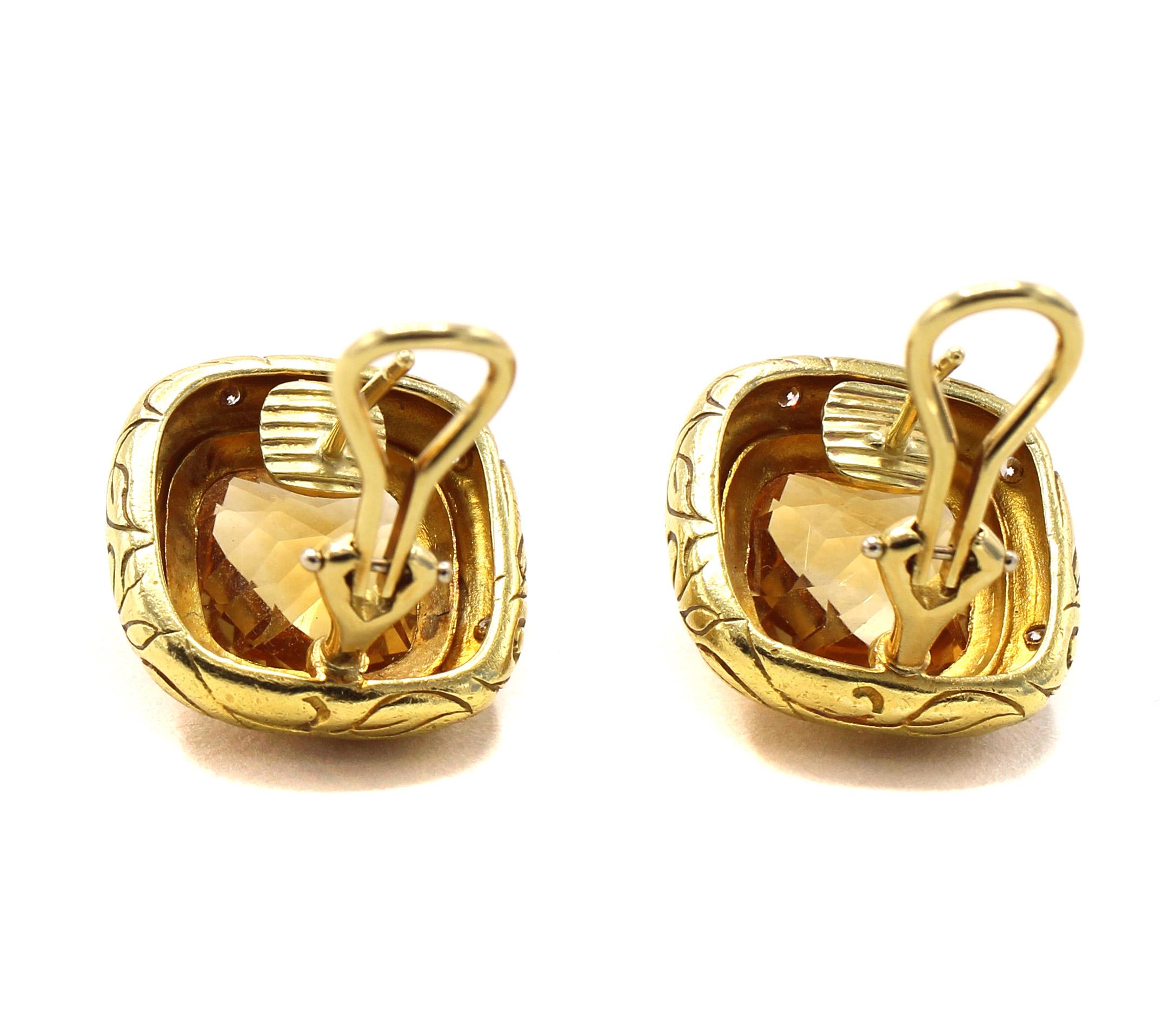Taille mixte Clips d'oreilles en or 18 carats et citrine Seidengang des années 1980 en vente