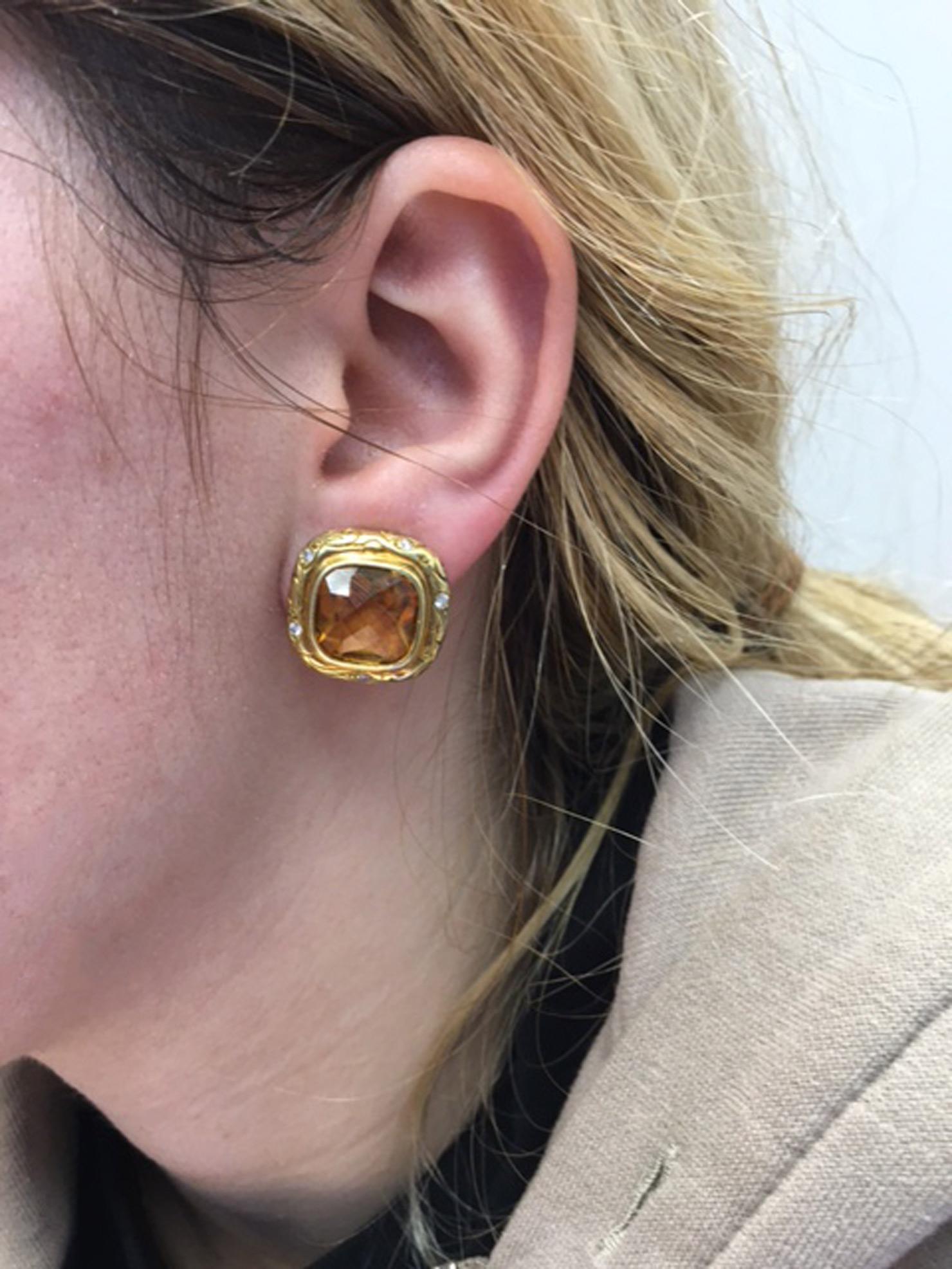 1980s Seidengang Citrine 18 Karat Gold Ear Clips In Excellent Condition For Sale In New York, NY