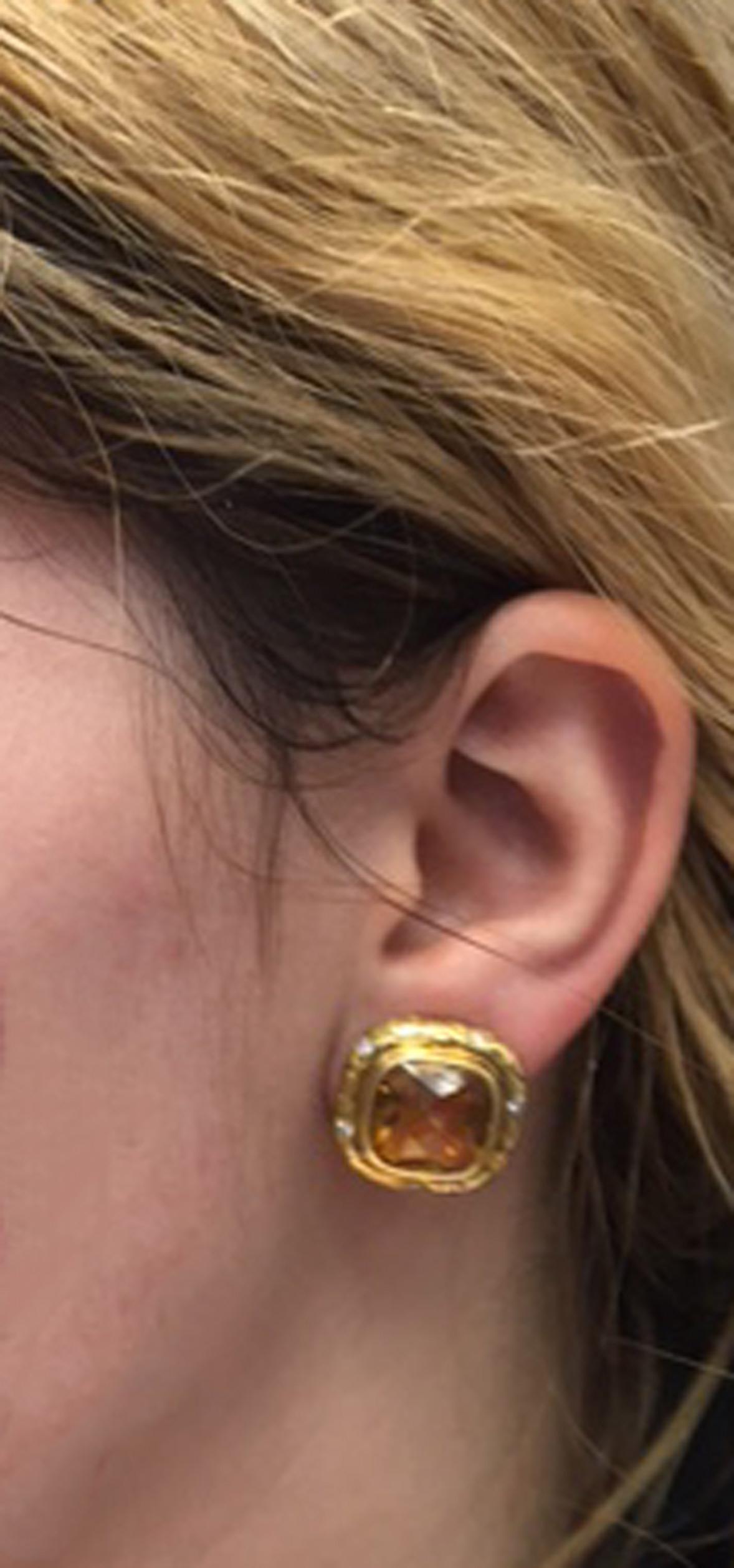 Clips d'oreilles en or 18 carats et citrine Seidengang des années 1980 Unisexe en vente