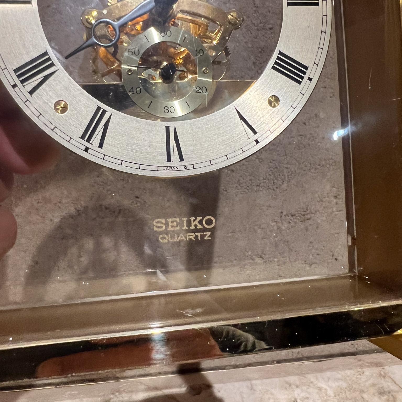 1980s Seiko Quartz Skeleton Desk Clock in Brass For Sale 2