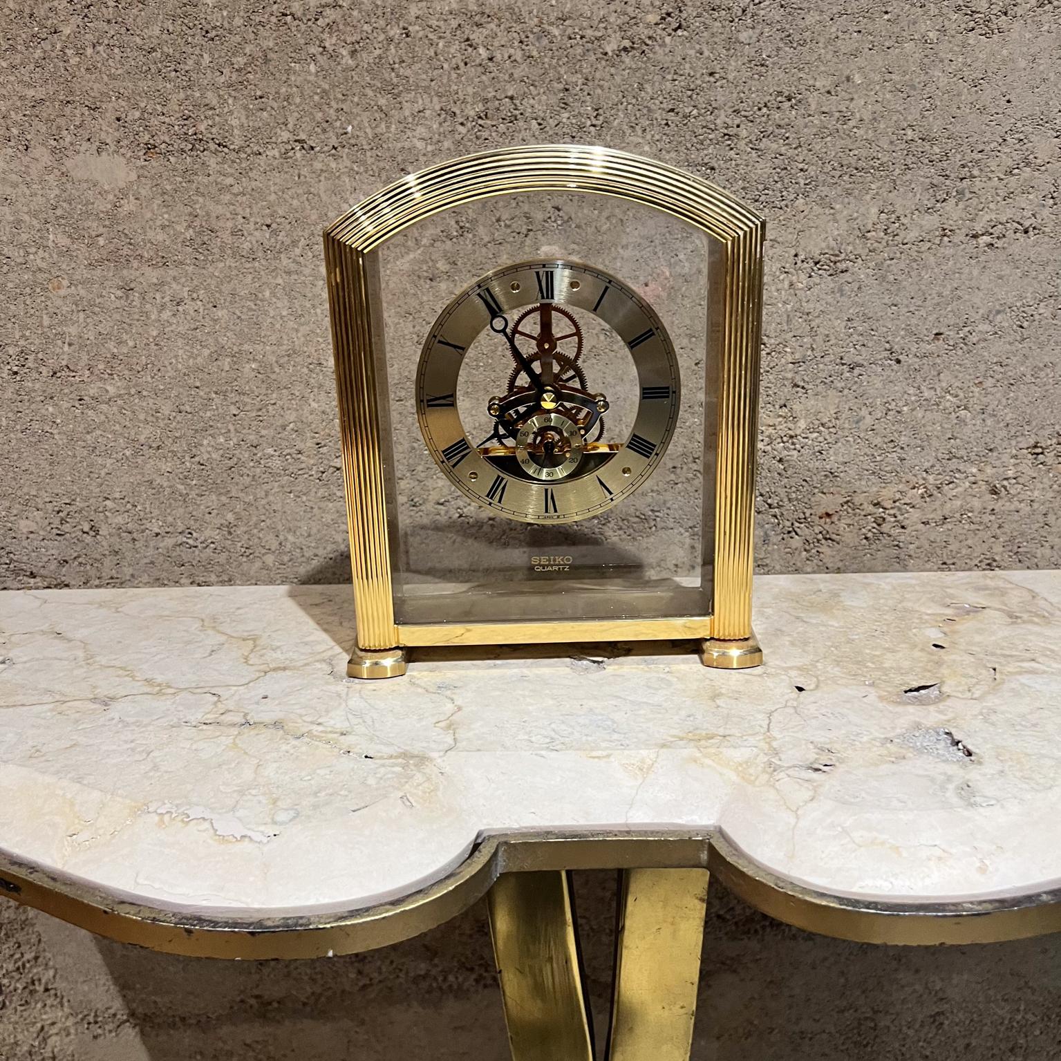 Late 20th Century 1980s Seiko Quartz Skeleton Desk Clock in Brass For Sale