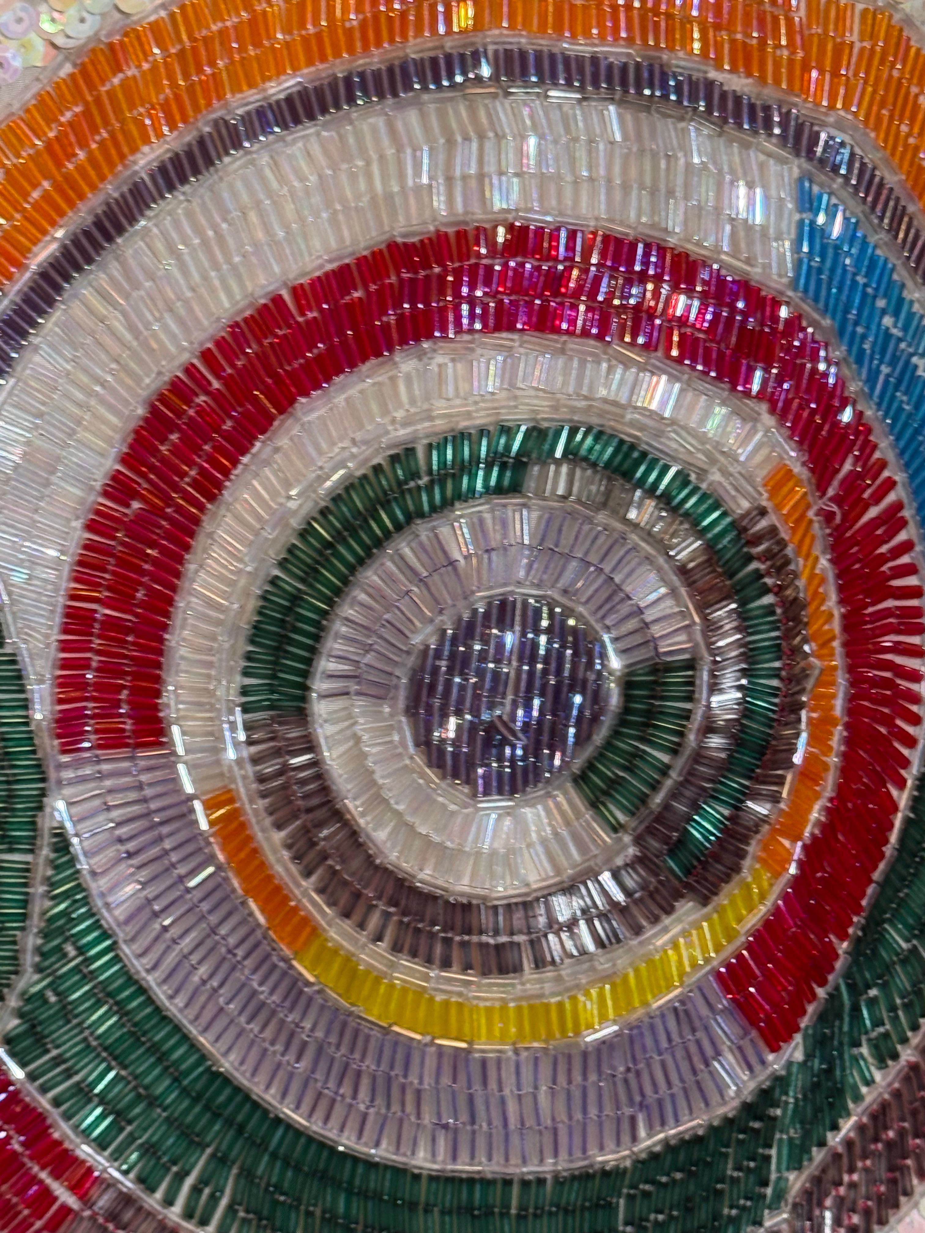 1980s Sequin Drop-Waisted Shift Dress w Deco-Style Graphic Motif on Silk Crepe For Sale 5