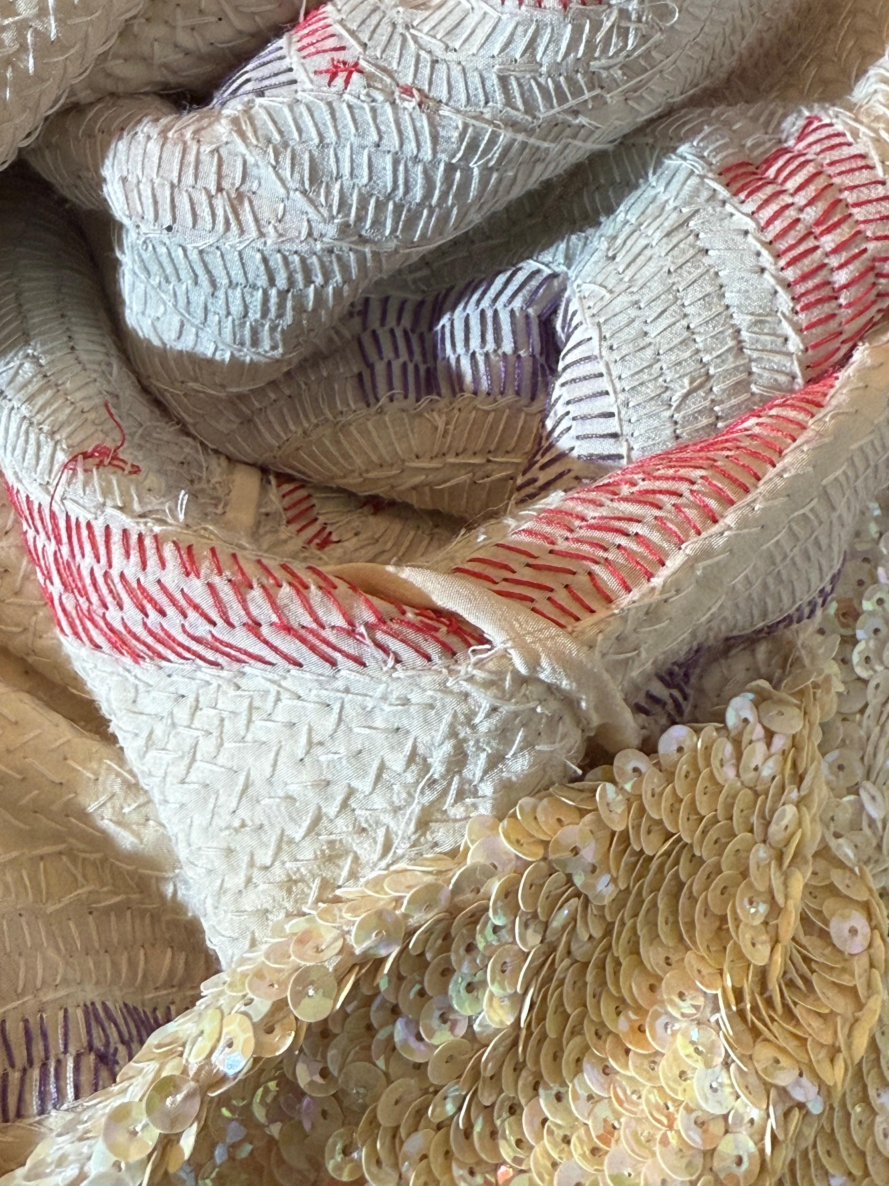 1980s Sequin Drop-Waisted Shift Dress w Deco-Style Graphic Motif on Silk Crepe For Sale 6