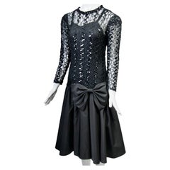 Vestido de cóctel de los años 80 de encaje con lentejuelas y tafetán