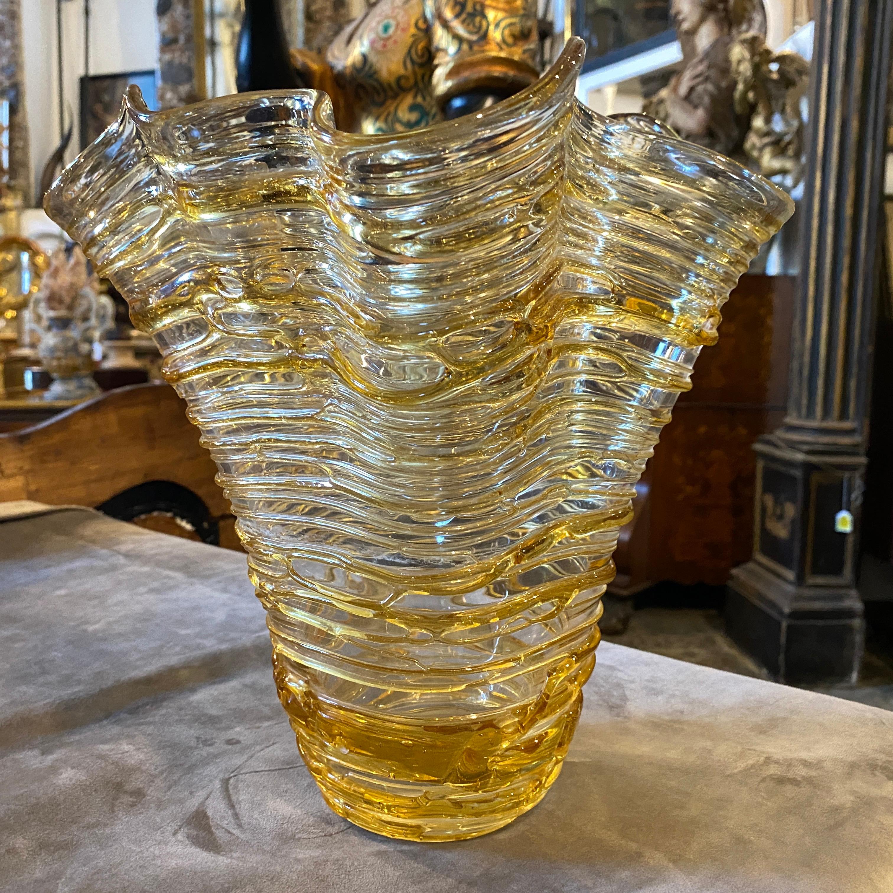 1980s Sergio Costantini Modernist Yellow Murano Glass Vase 3