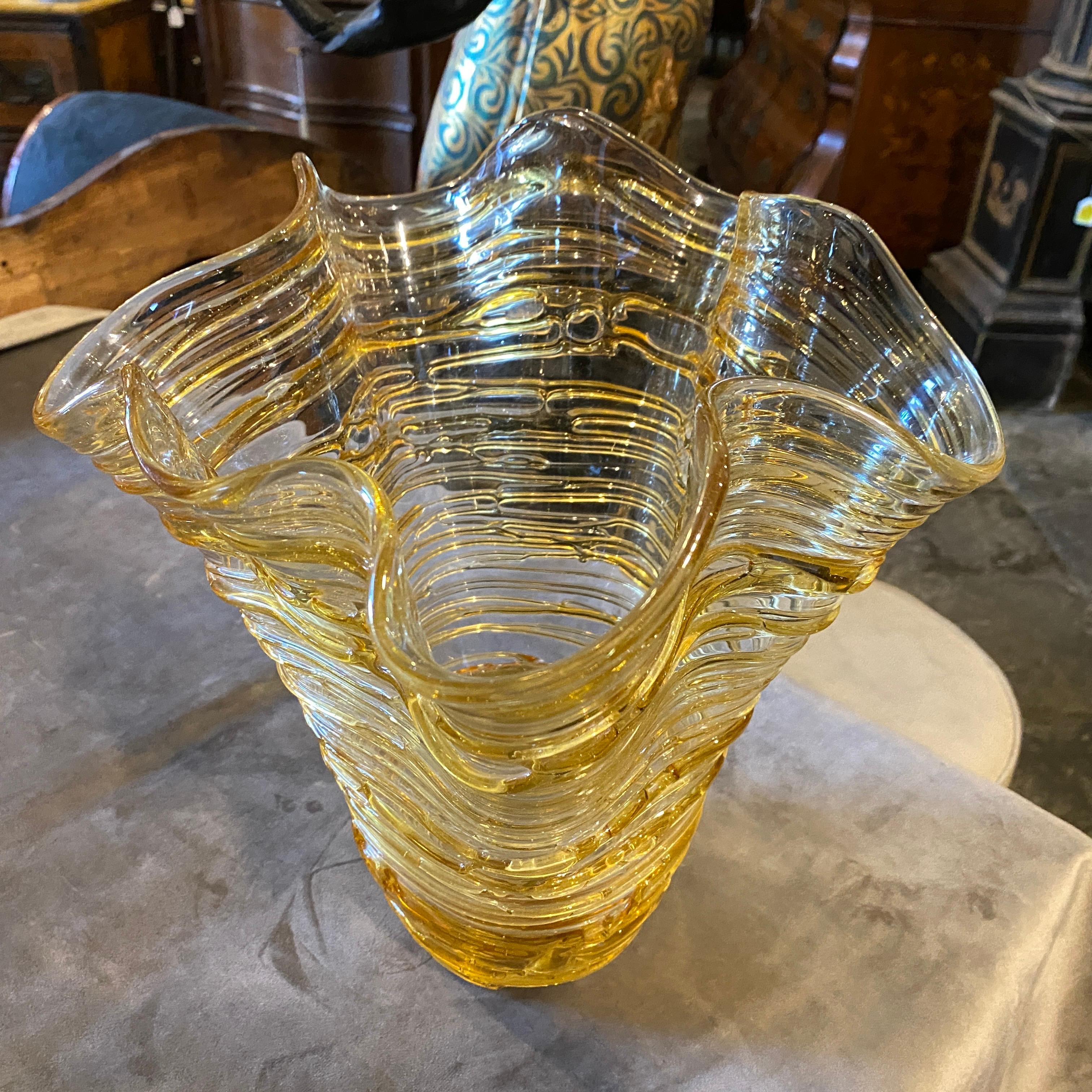 1980s Sergio Costantini Modernist Yellow Murano Glass Vase 4