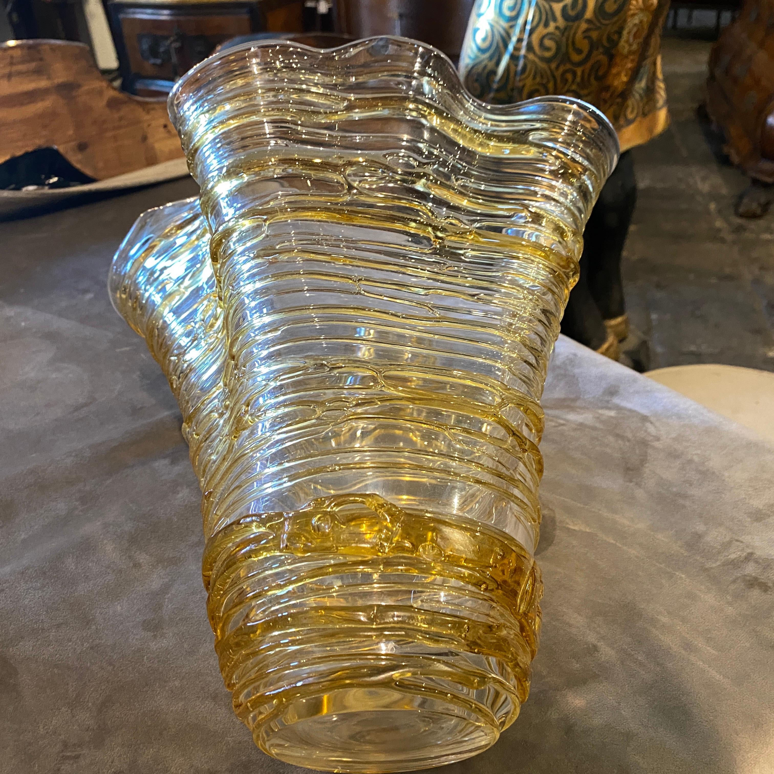 20th Century 1980s Sergio Costantini Modernist Yellow Murano Glass Vase