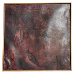 1980s Sergio Hernández Mixed Media Abstract Art Oil on Goatskin Parchment
