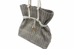 1980s Sergio Rossi Grey White Striped Canvas Shoulder Hobo Bag