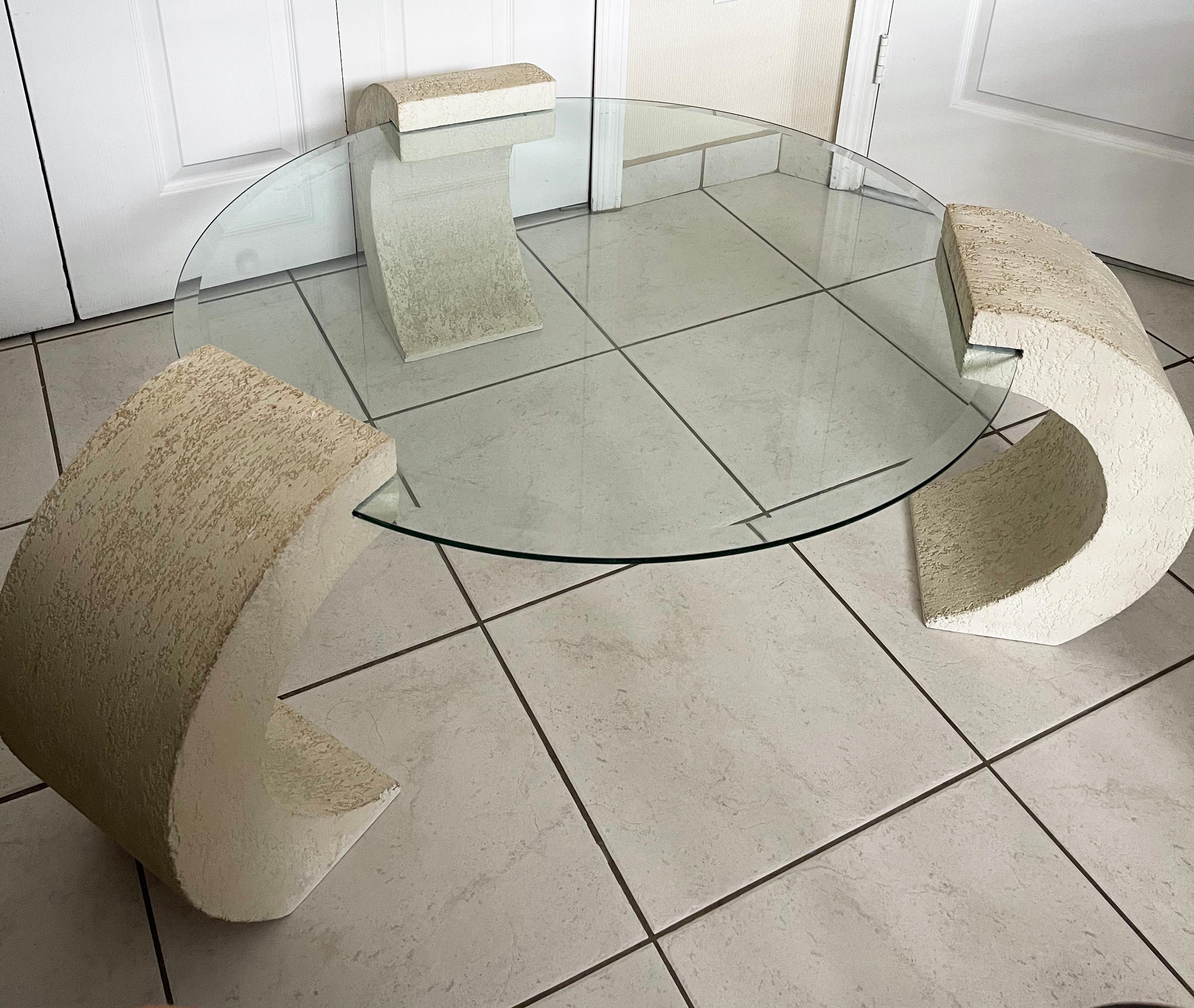 Post-Modern 1980's set of 3 Postmod Sculptural Scroll glass McM Karl Springer Att. Tables For Sale