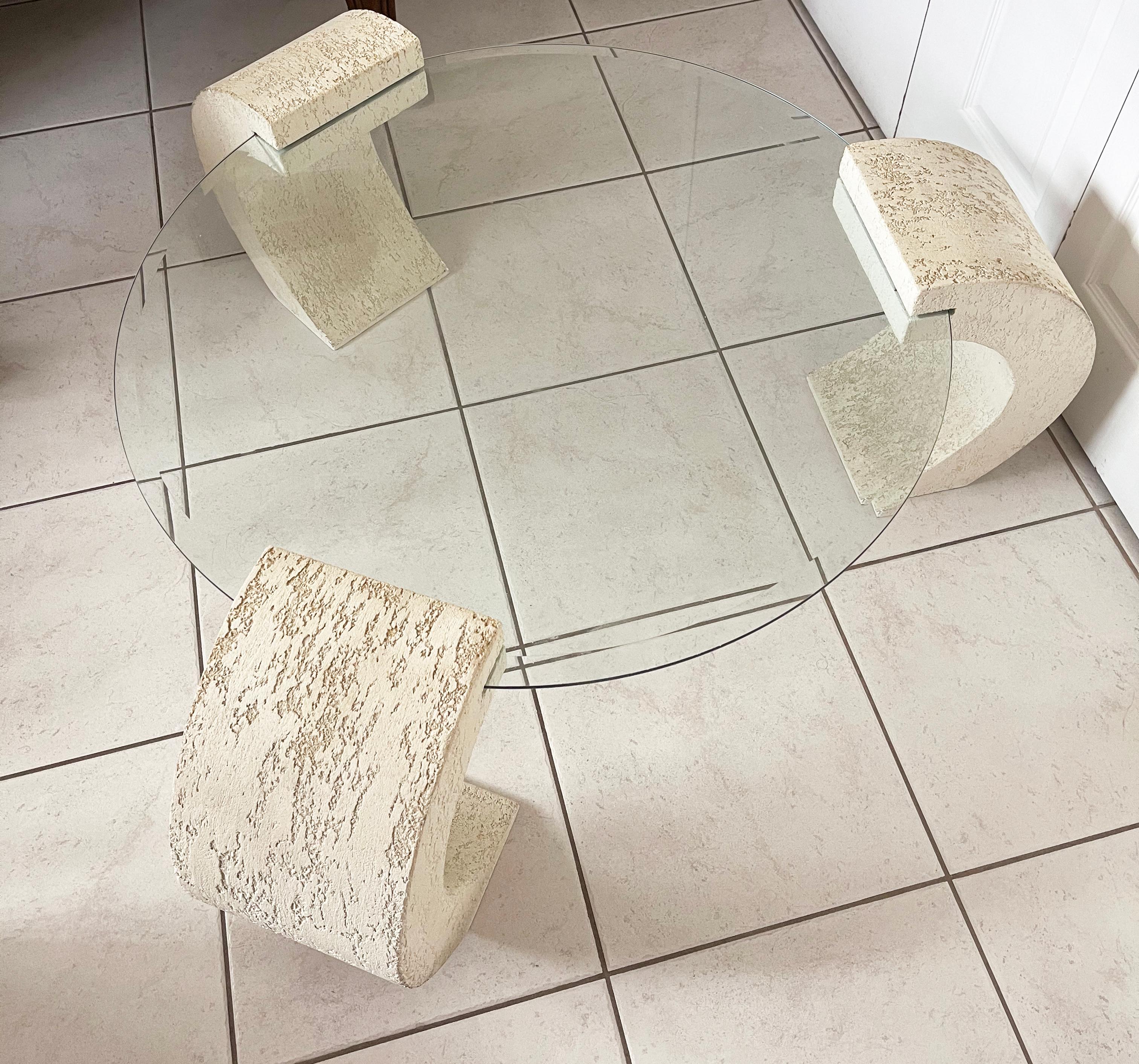 American 1980's set of 3 Postmod Sculptural Scroll glass McM Karl Springer Att. Tables For Sale