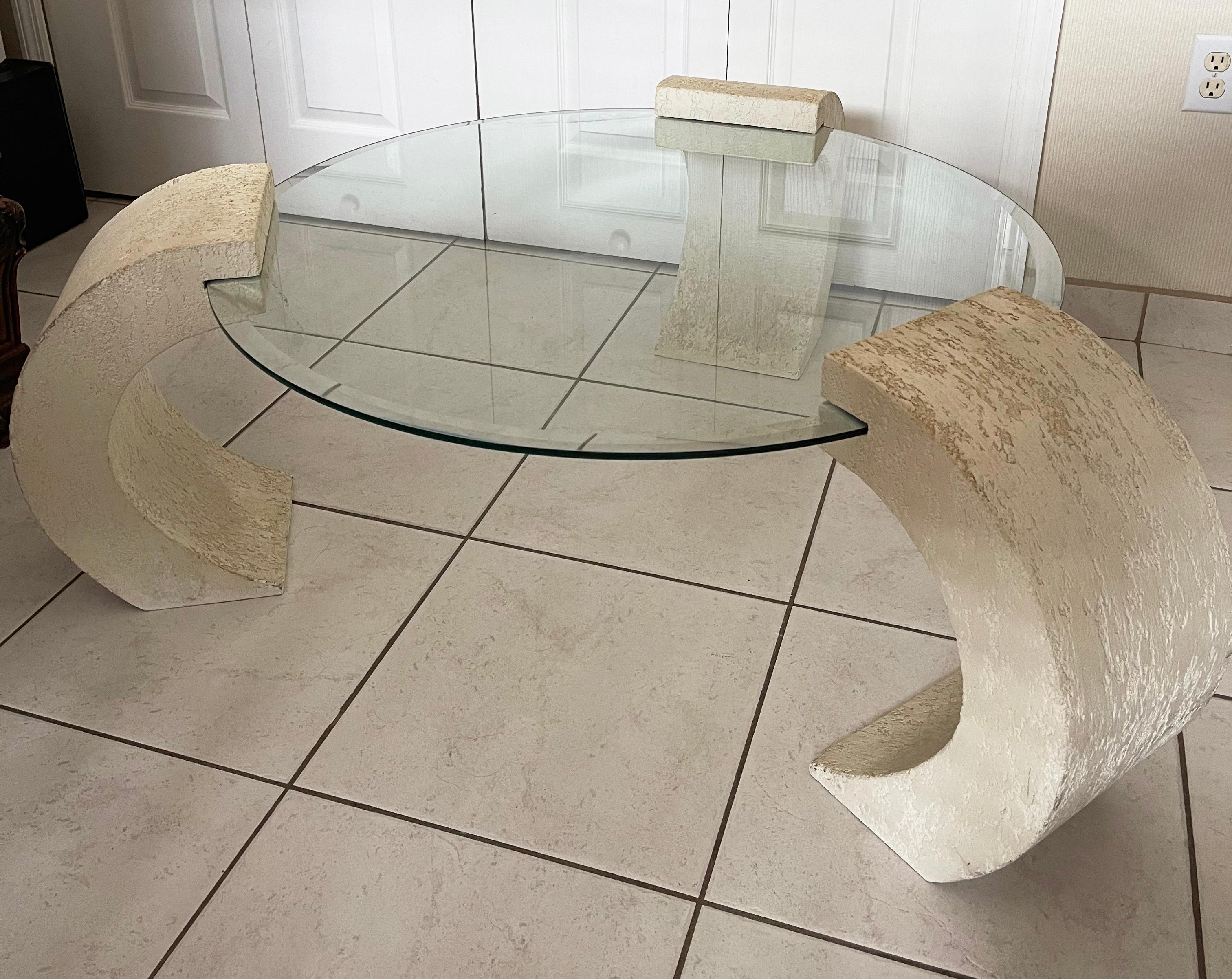 1980's set of 3 Postmod Sculptural Scroll glass McM Karl Springer Att. Tables In Good Condition For Sale In Madison, WI