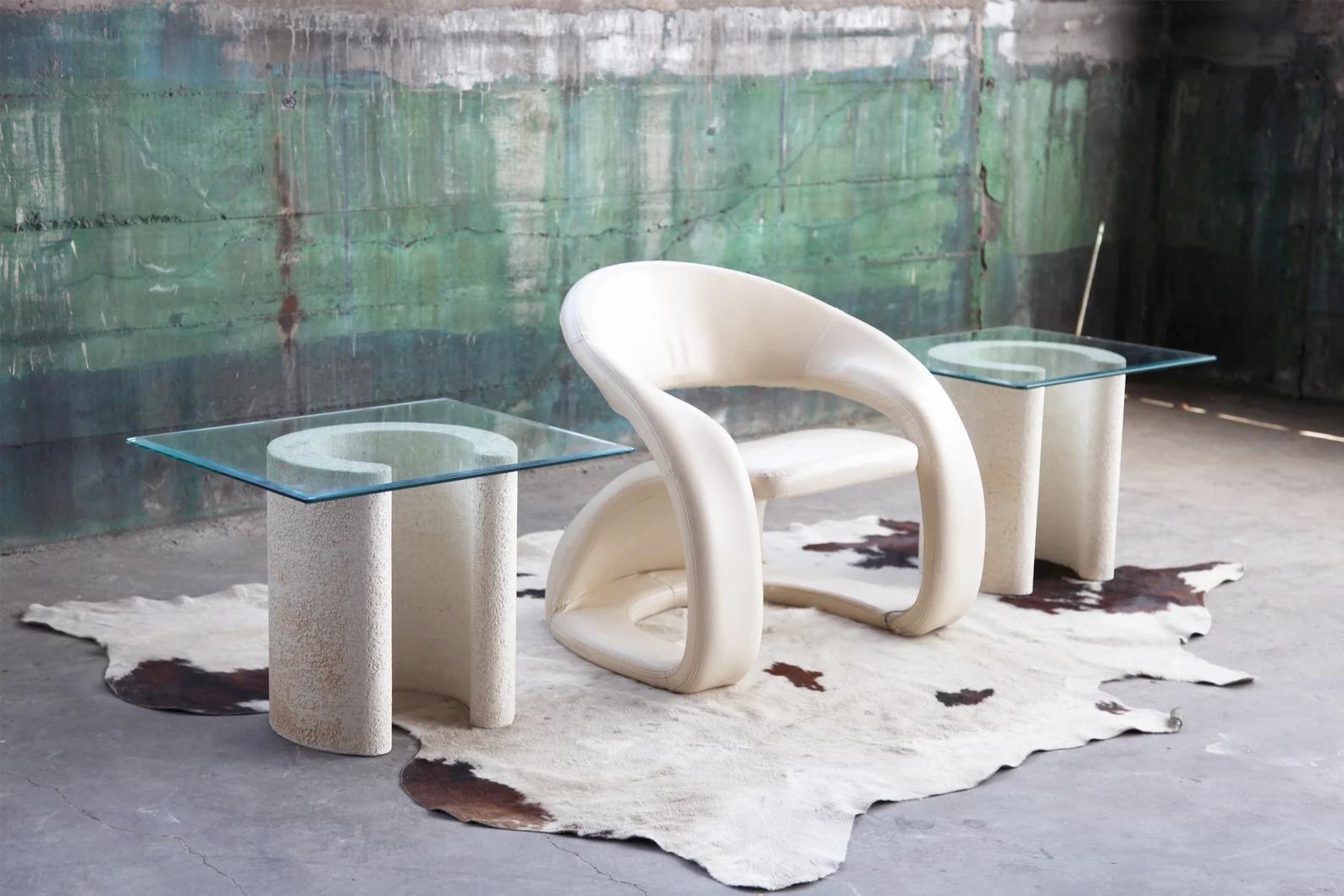 Late 20th Century 1980's set of 3 Postmod Sculptural Scroll glass McM Karl Springer Att. Tables For Sale