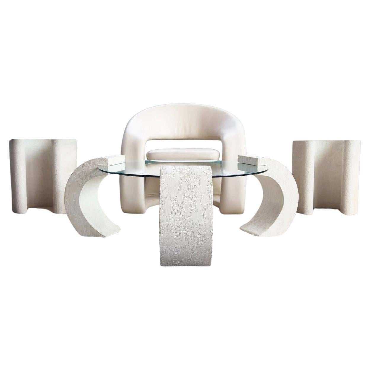 1980's set of 3 Postmod Sculptural Scroll glass McM Karl Springer Att. Tables For Sale