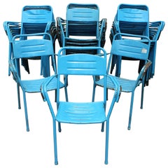 1980s Set of 32 Spanish Made Iron Blue Chairs