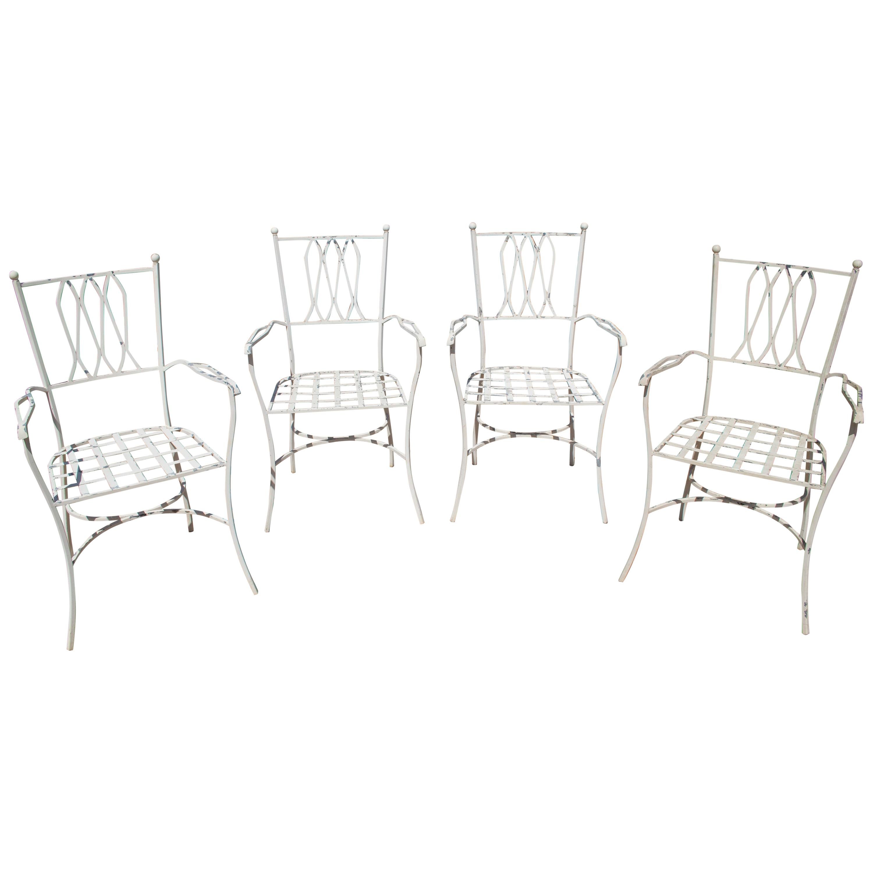 1980s Set of 4 Aluminium Garden Chairs Painted in White