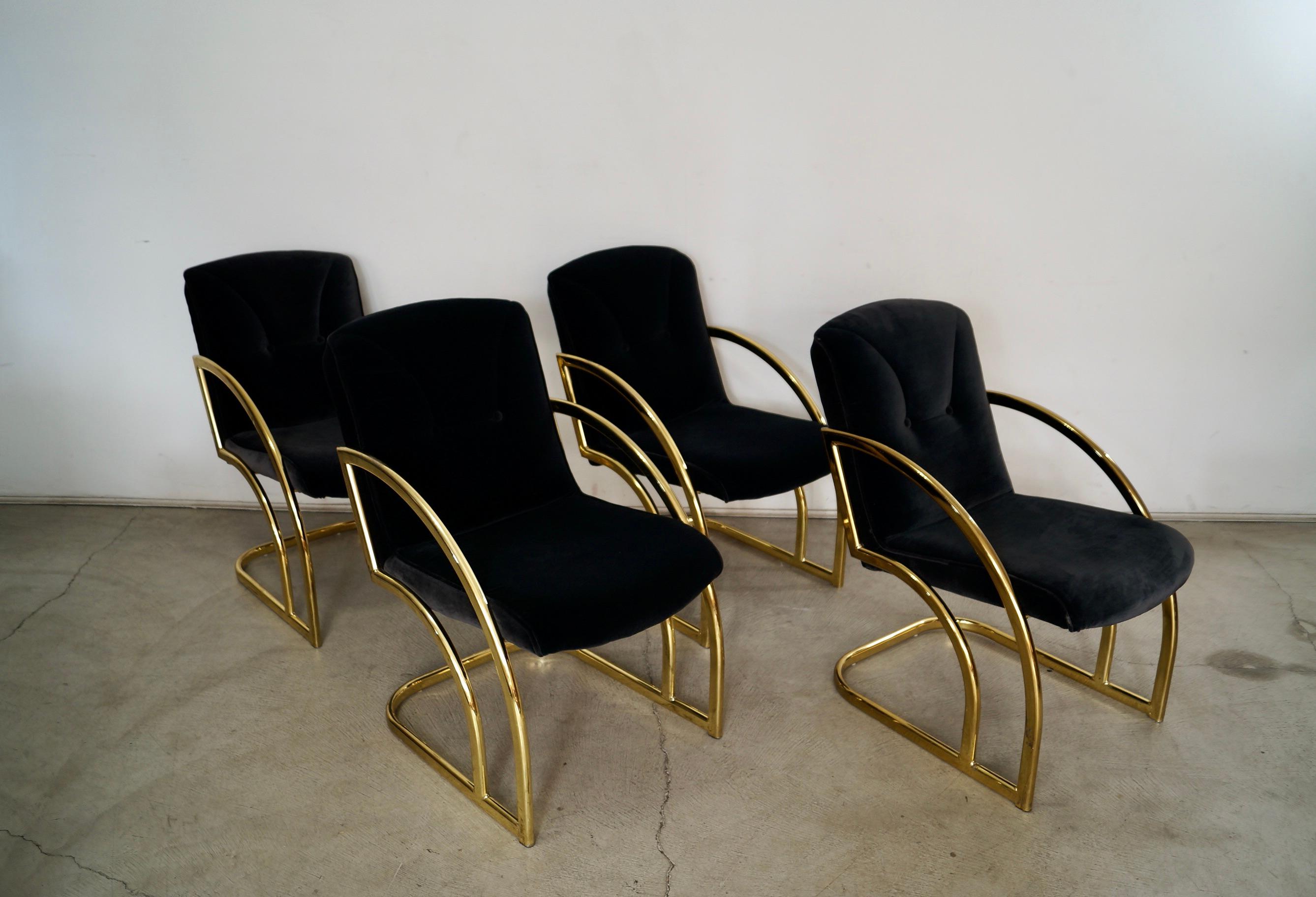 1980's Set of 4 Art Deco Hollywood Regency Brass Dining Arm Chairs 5