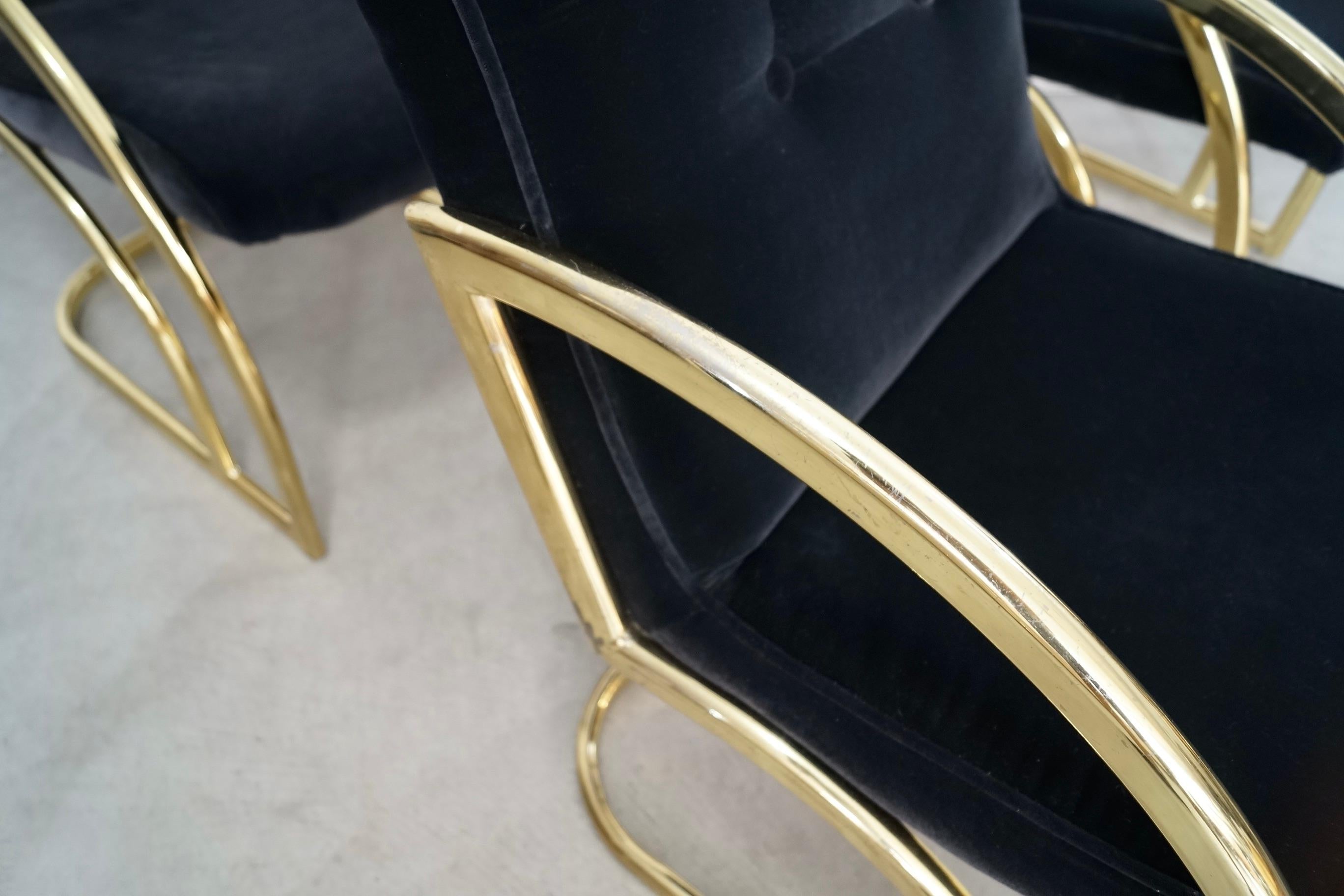 1980's Set of 4 Art Deco Hollywood Regency Brass Dining Arm Chairs 6