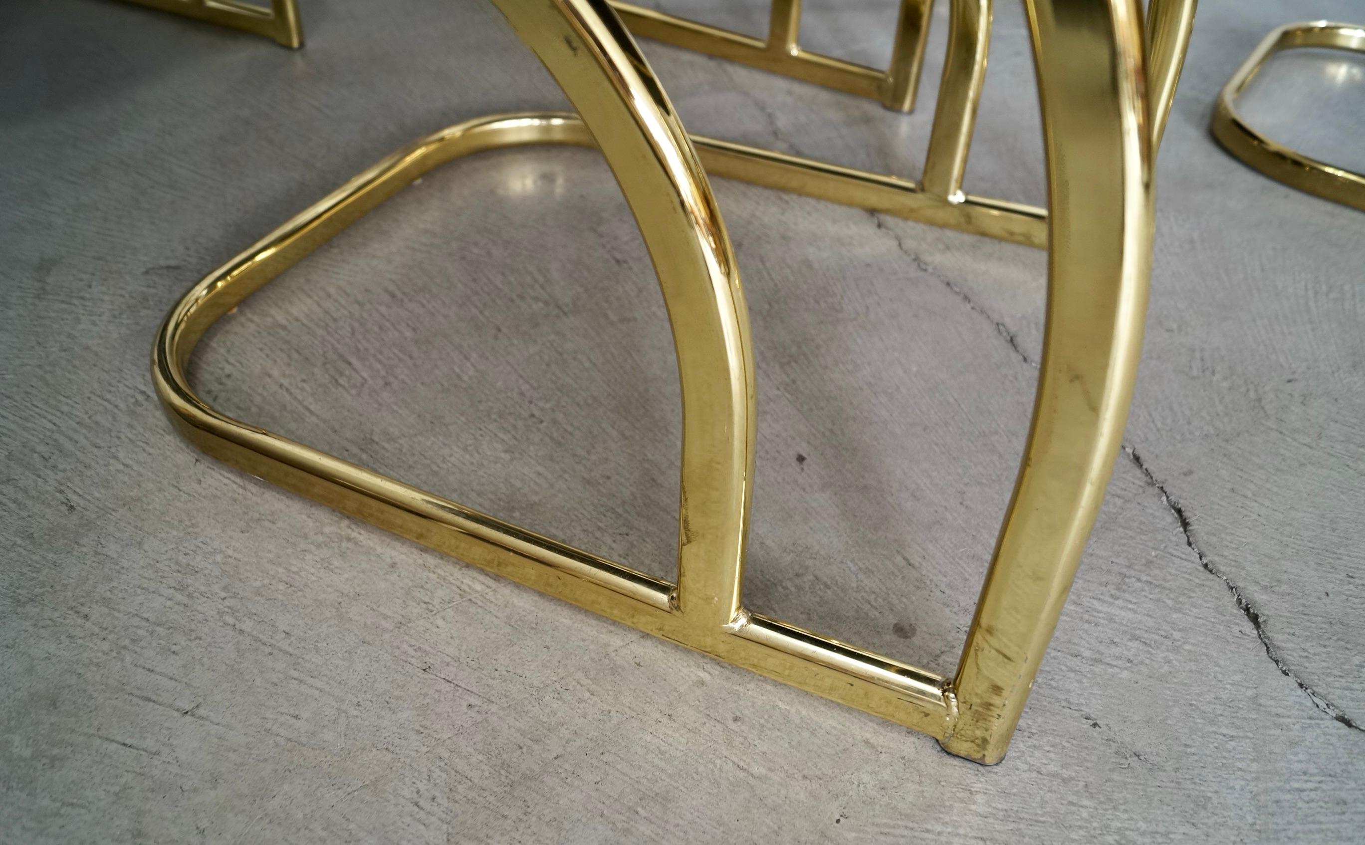 1980's Set of 4 Art Deco Hollywood Regency Brass Dining Arm Chairs 7