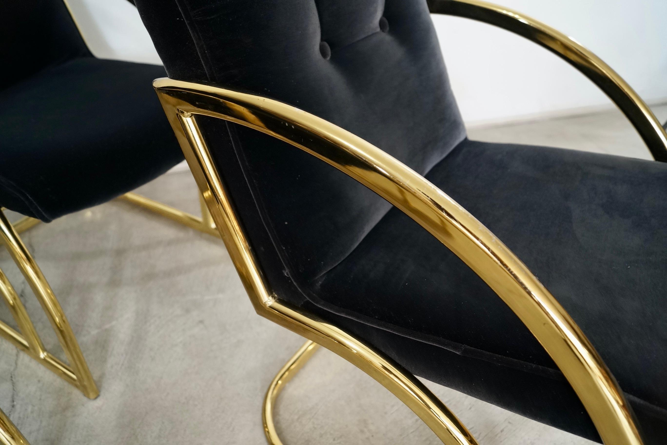 1980's Set of 4 Art Deco Hollywood Regency Brass Dining Arm Chairs 8