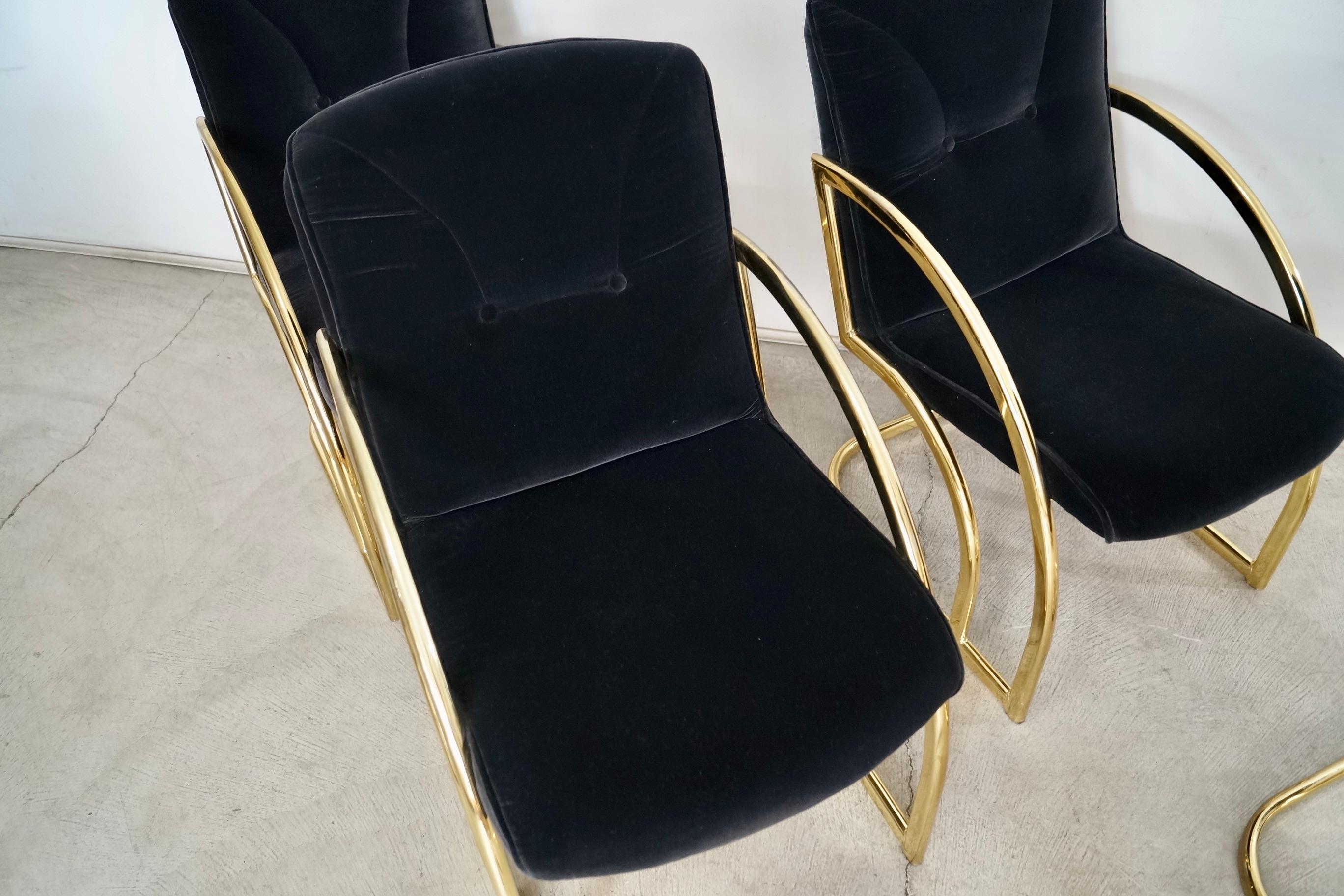 1980's Set of 4 Art Deco Hollywood Regency Brass Dining Arm Chairs 11