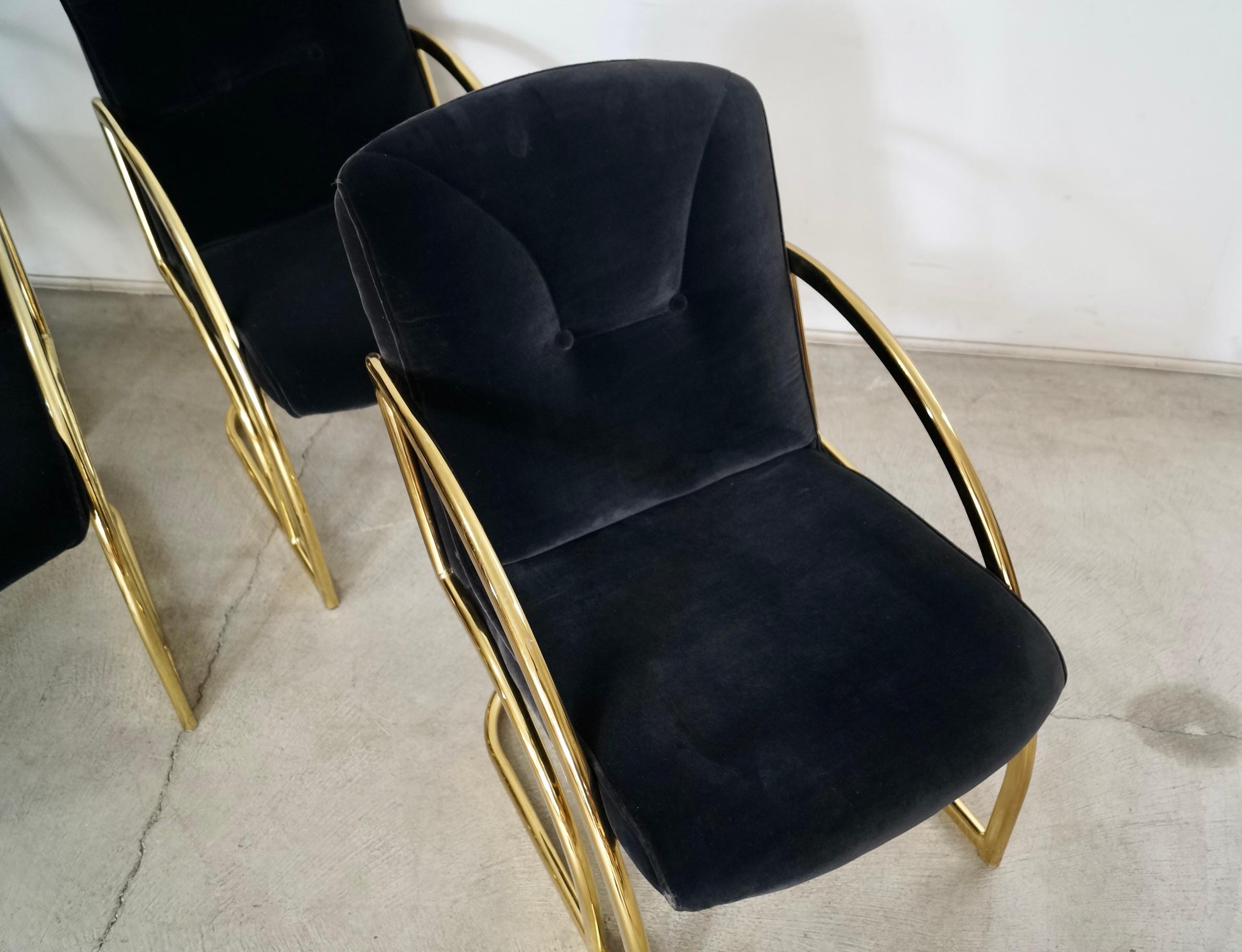1980's Set of 4 Art Deco Hollywood Regency Brass Dining Arm Chairs 12