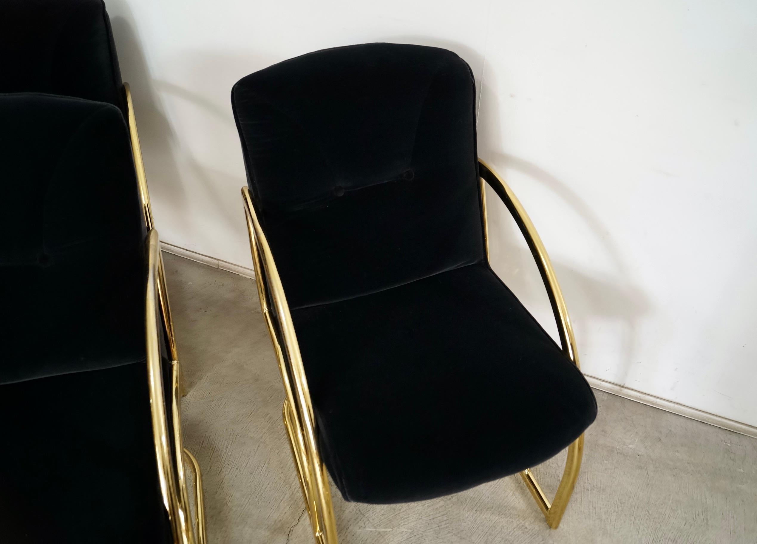 1980's Set of 4 Art Deco Hollywood Regency Brass Dining Arm Chairs 13