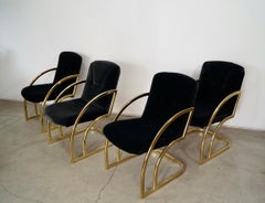 1980's Set of 4 Art Deco Hollywood Regency Brass Dining Arm Chairs