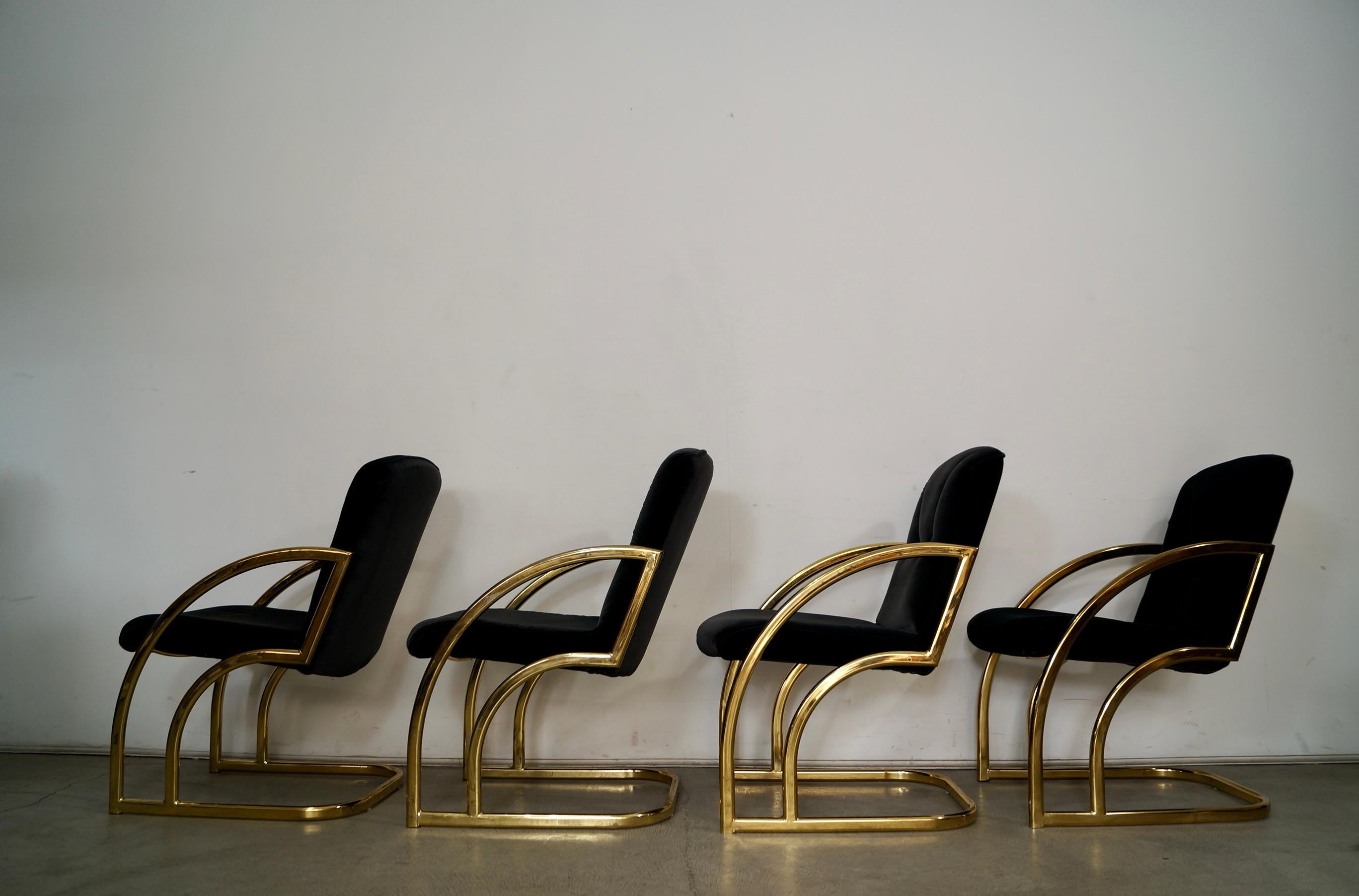 Late 20th Century 1980's Set of 4 Art Deco Hollywood Regency Brass Dining Arm Chairs
