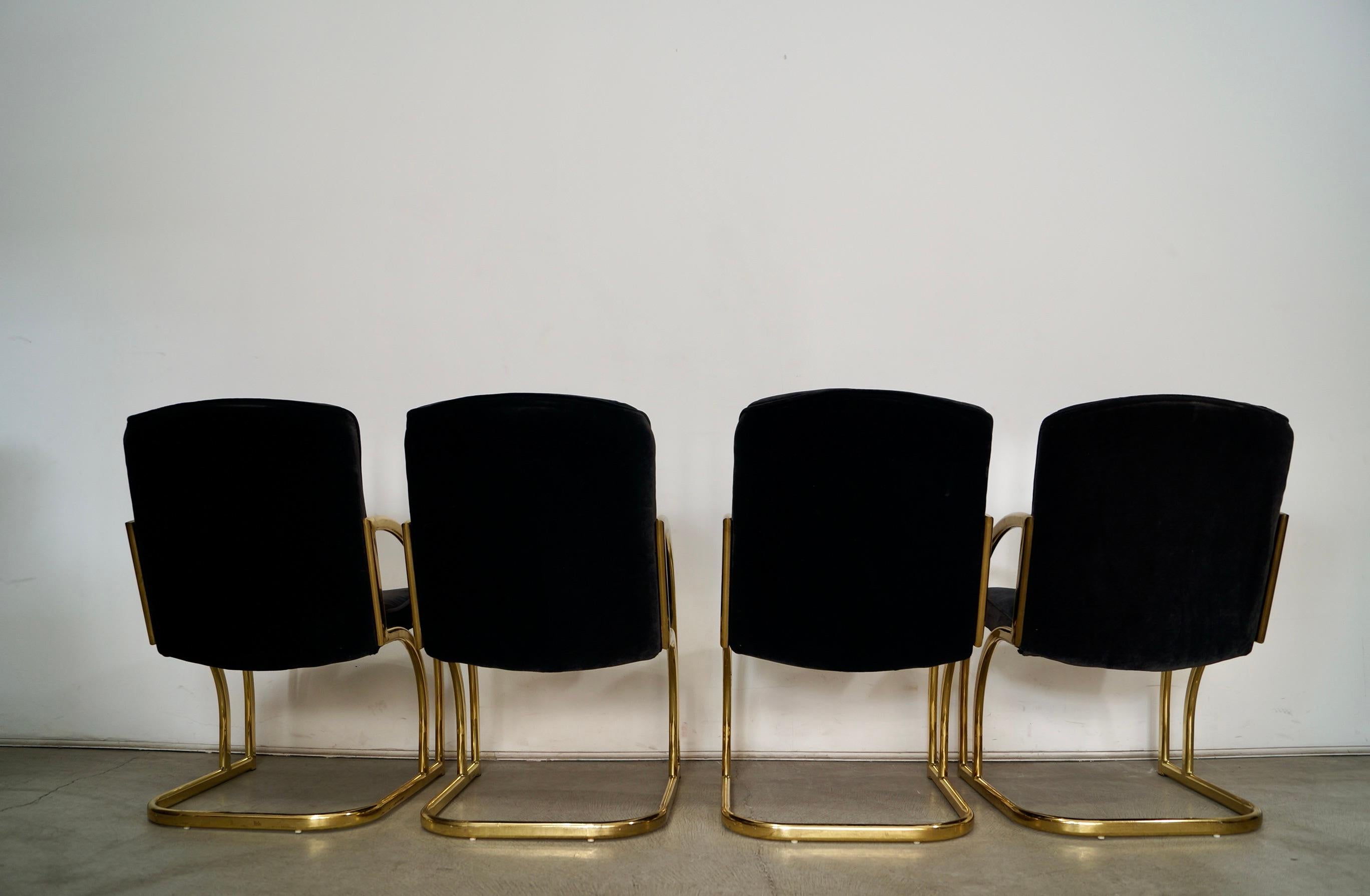 1980's Set of 4 Art Deco Hollywood Regency Brass Dining Arm Chairs 1