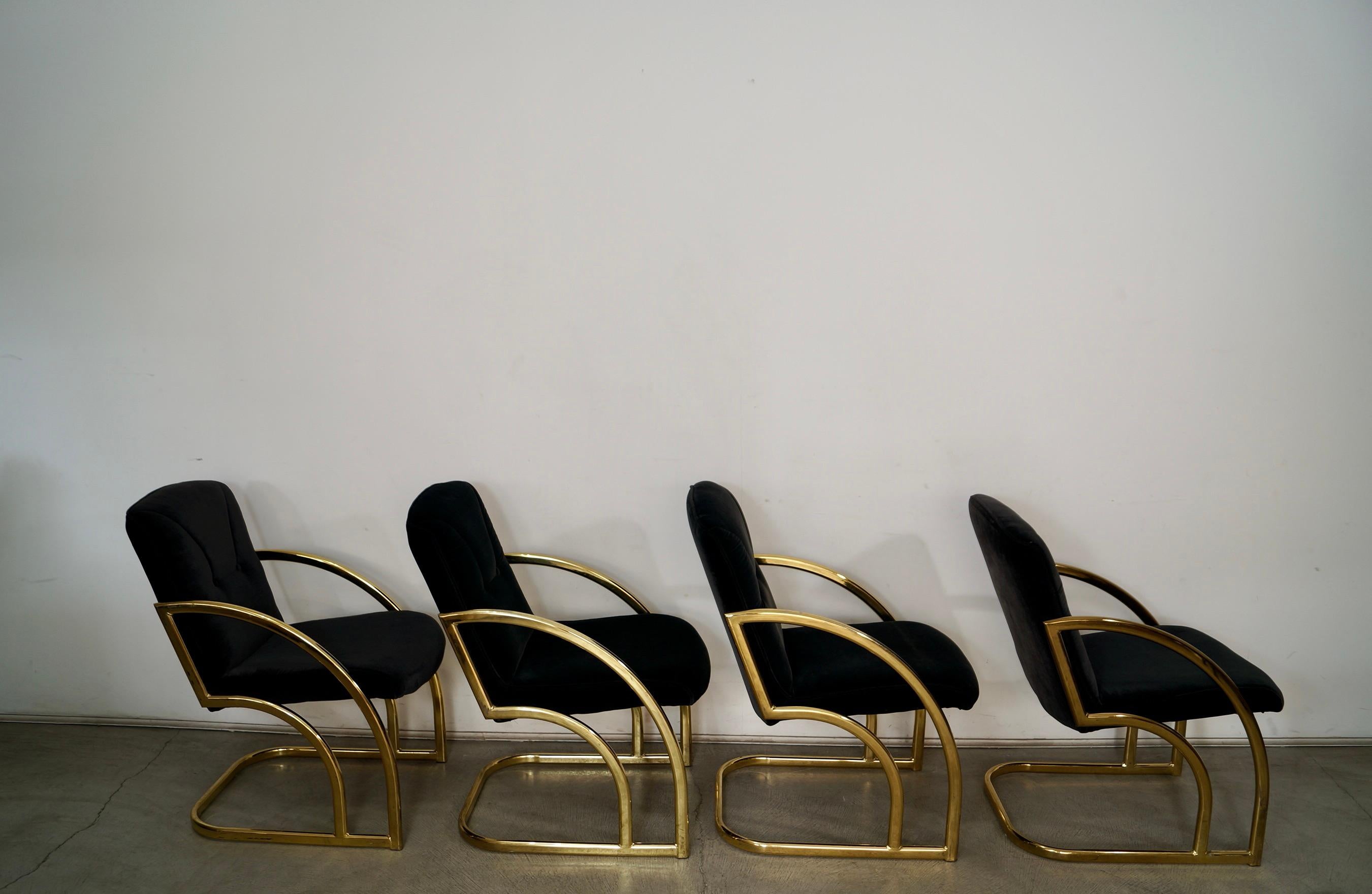 1980's Set of 4 Art Deco Hollywood Regency Brass Dining Arm Chairs 2