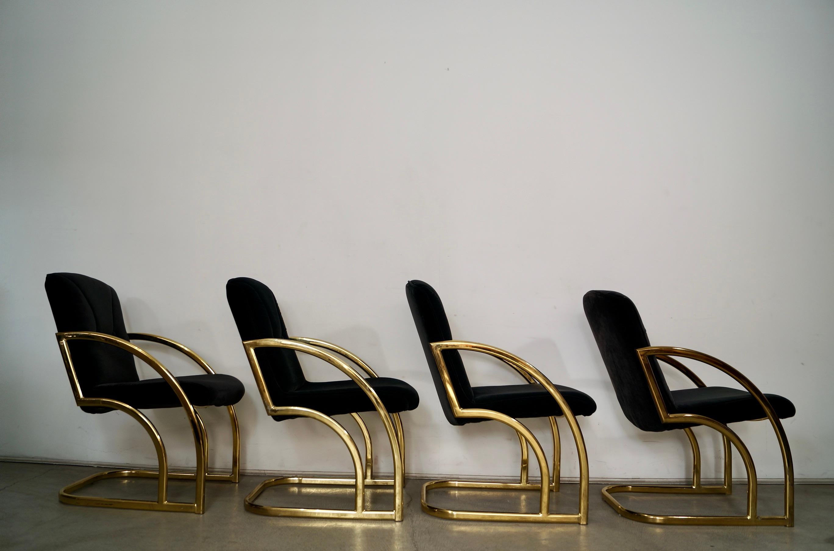 1980's Set of 4 Art Deco Hollywood Regency Brass Dining Arm Chairs 3