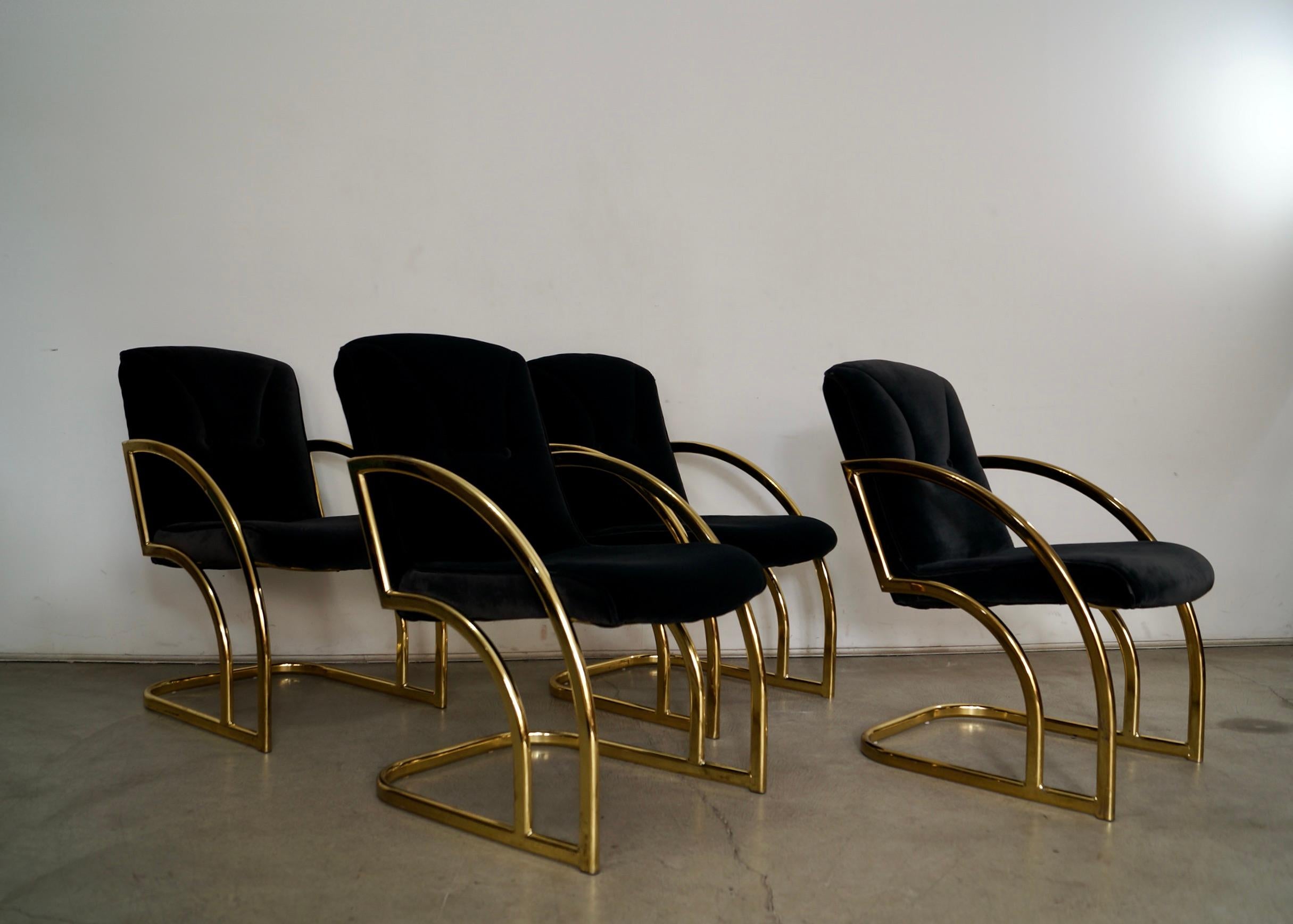 1980's Set of 4 Art Deco Hollywood Regency Brass Dining Arm Chairs 4