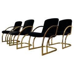 Juego de 4 sillones de comedor Art Decó Hollywood Regency de latón de los años 80
