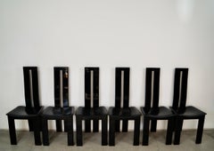 1980's Set of 6 Postmodern Pietro Costantini Lacquered & Leather Dining Chairs