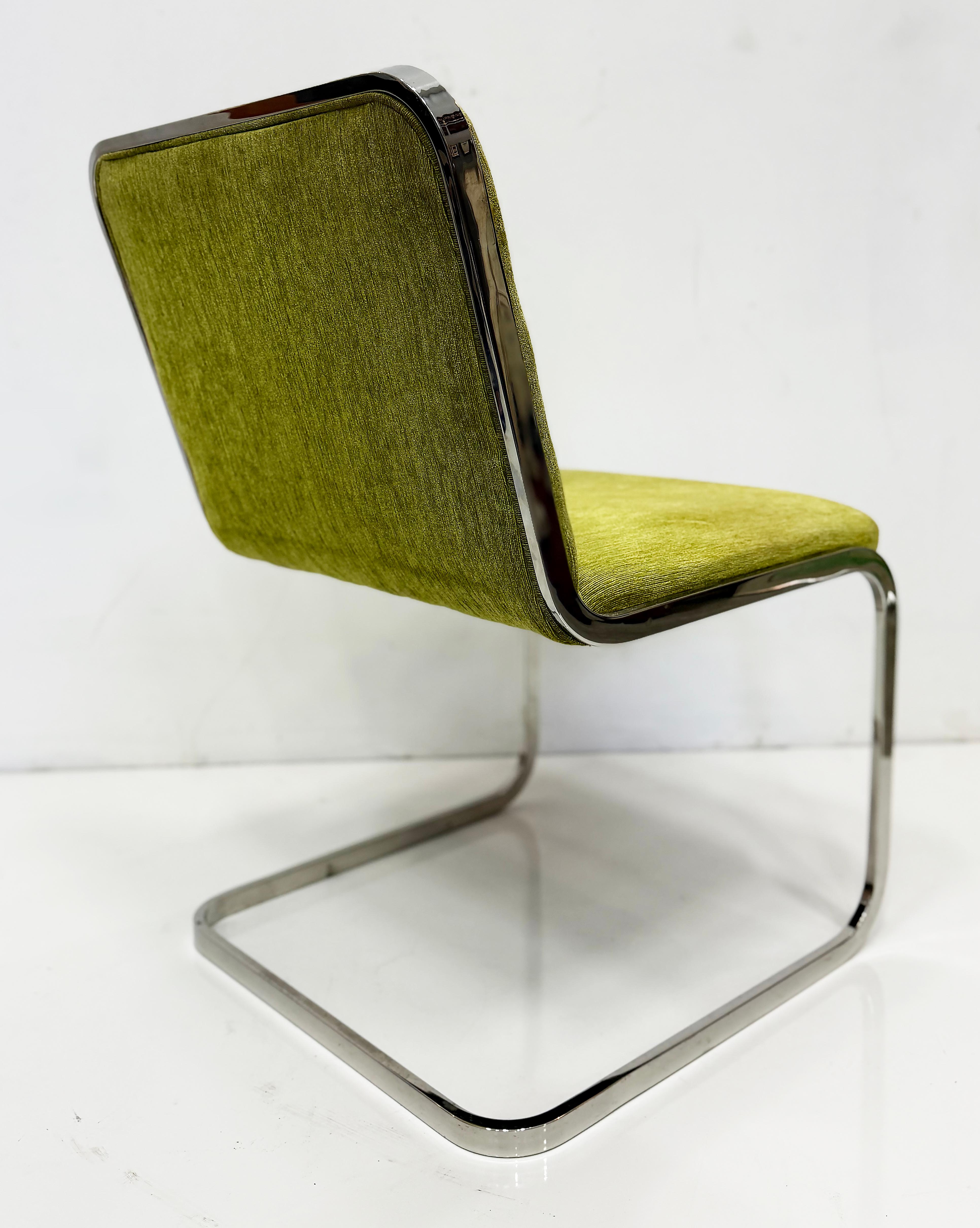 Juego de 8 sillas de comedor cantilever de acero cromado de los años 80, atribuido a Pace Furniture siglo XX en venta