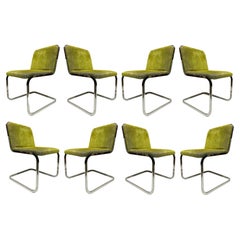 Juego de 8 sillas de comedor cantilever de acero cromado de los años 80, atribuido a Pace Furniture