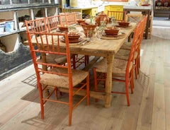 1980s Set of Eight French Provençal Style Chairs in Painted Wood with Seat