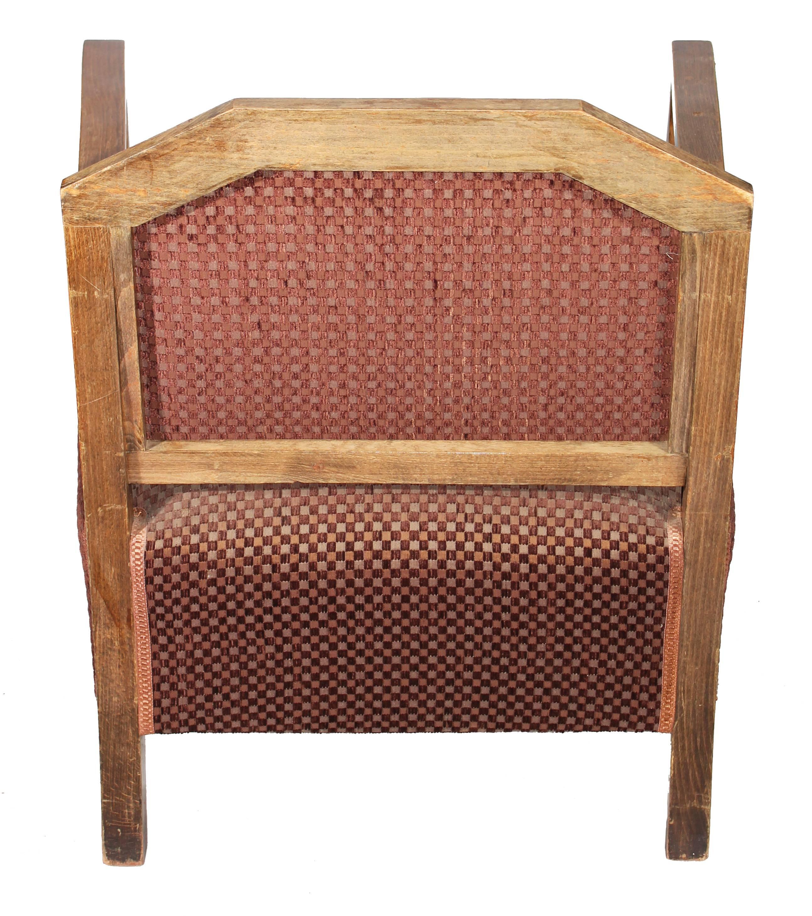 20th Century 1980s Set of Five Art Deco Brown Velvet Wooden Armchairs For Sale