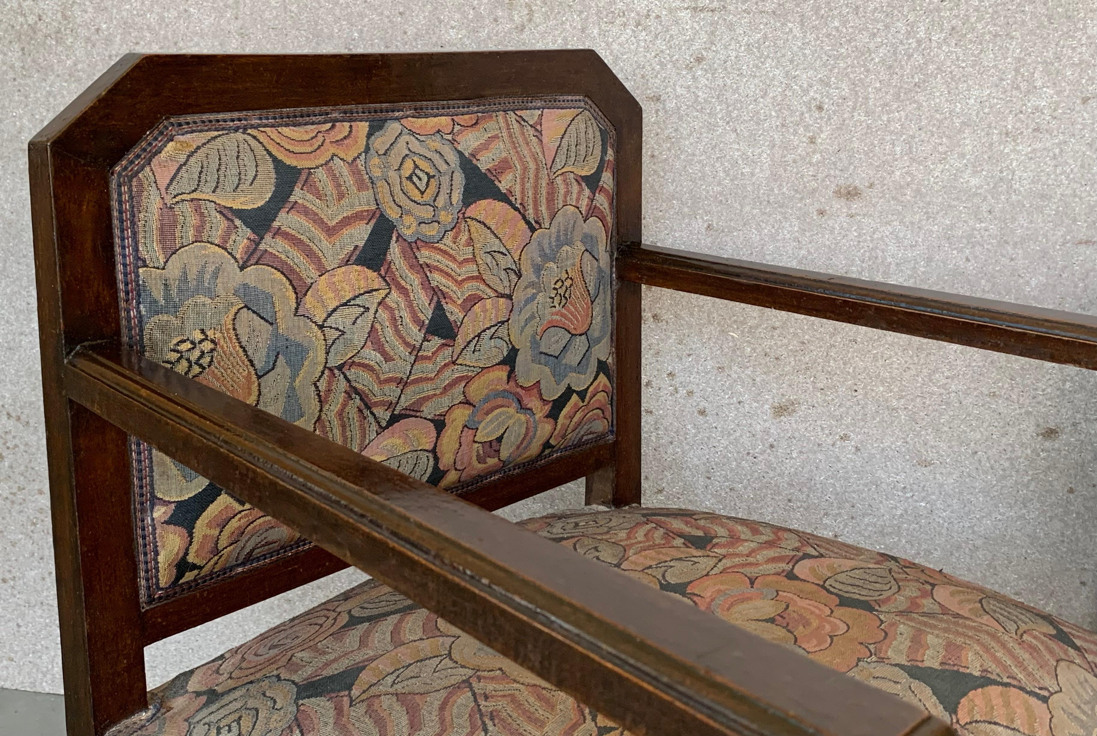 1980s Set of Five Art Deco Brown Velvet Wooden Armchairs 3