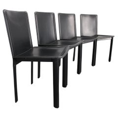 1980s Set of Four Dining Chairs in Leather in Matteo Grassi Style, Italy