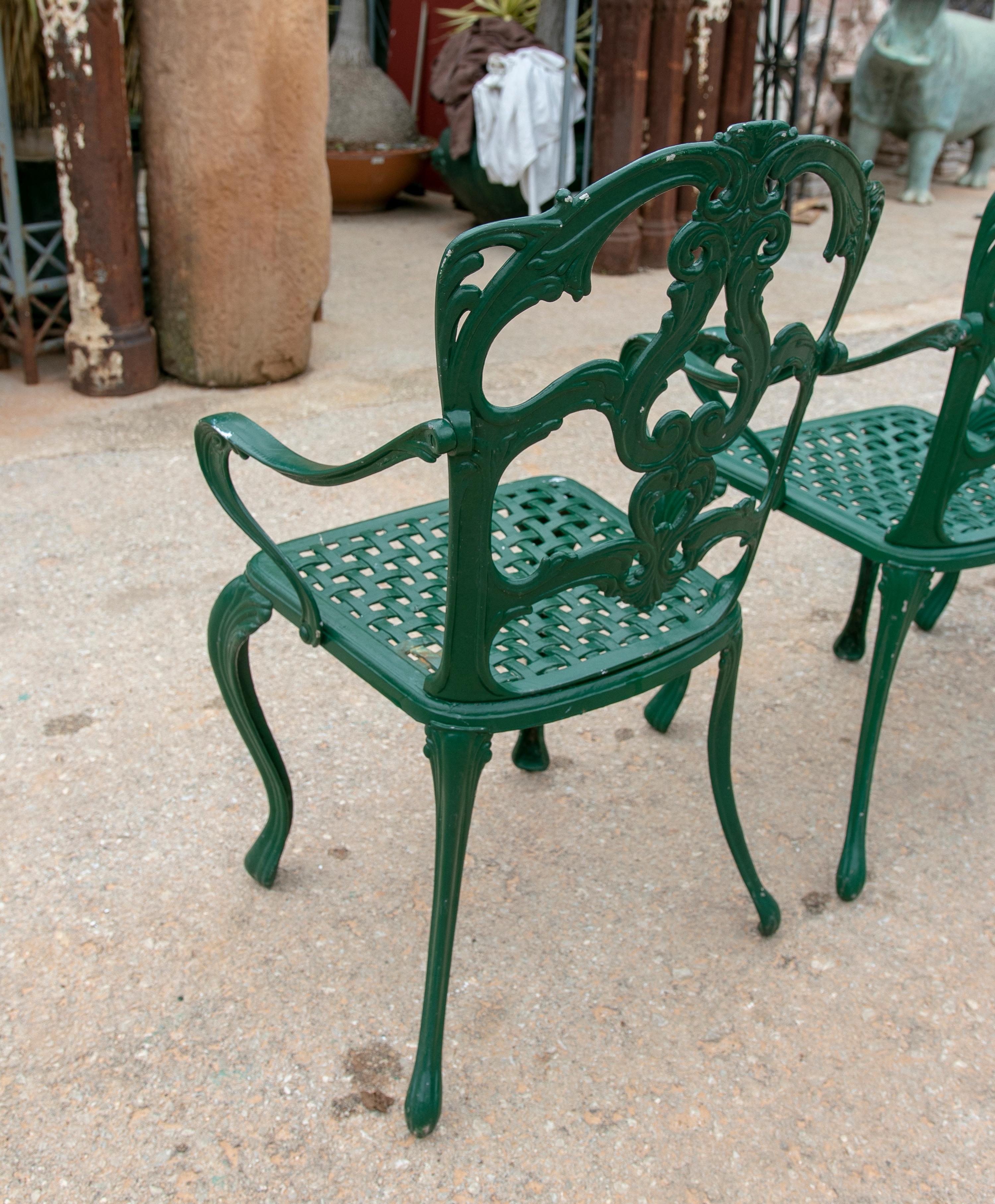 1980s Set of Four Green-Painted Iron Chairs  5