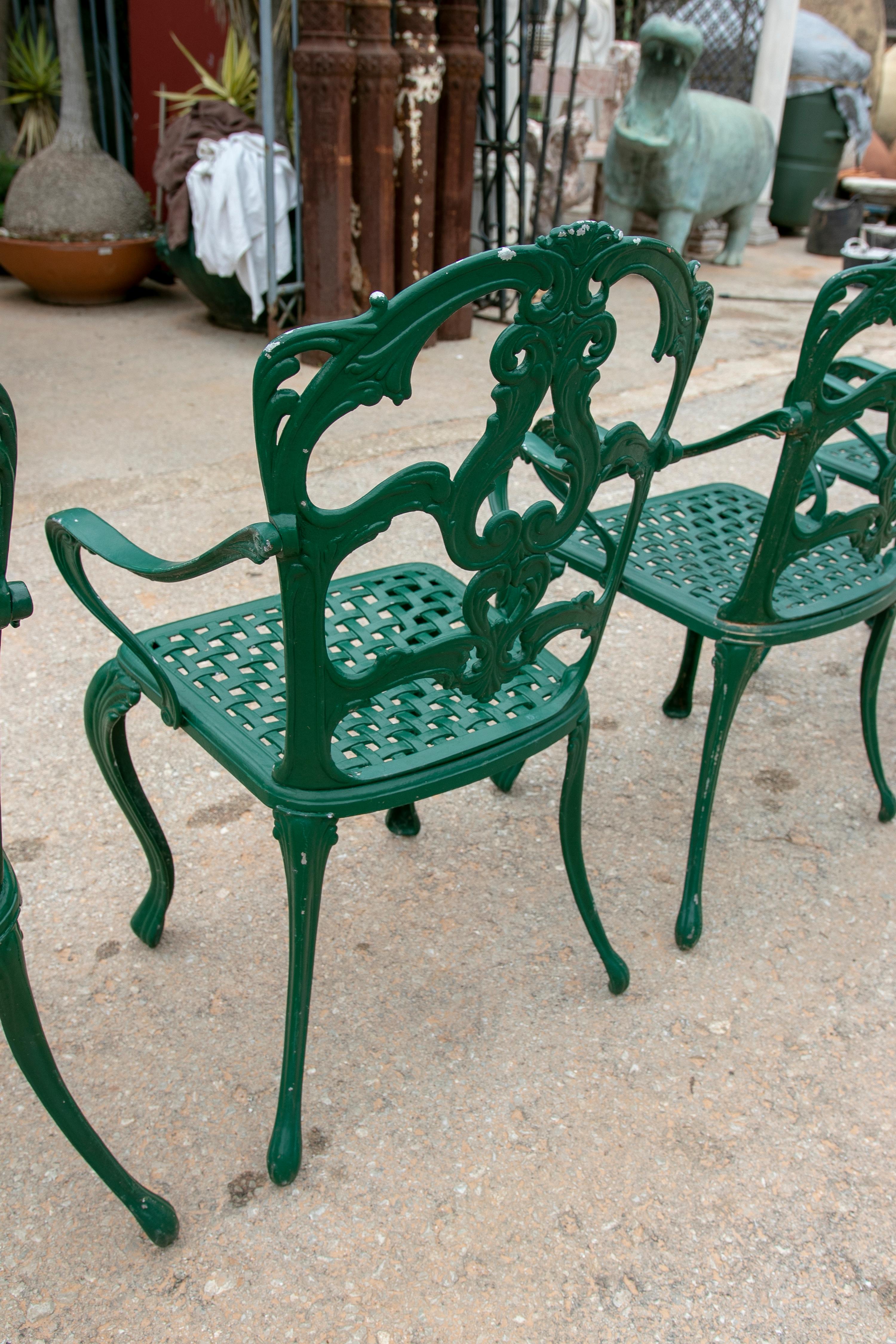 1980s Set of Four Green-Painted Iron Chairs  6