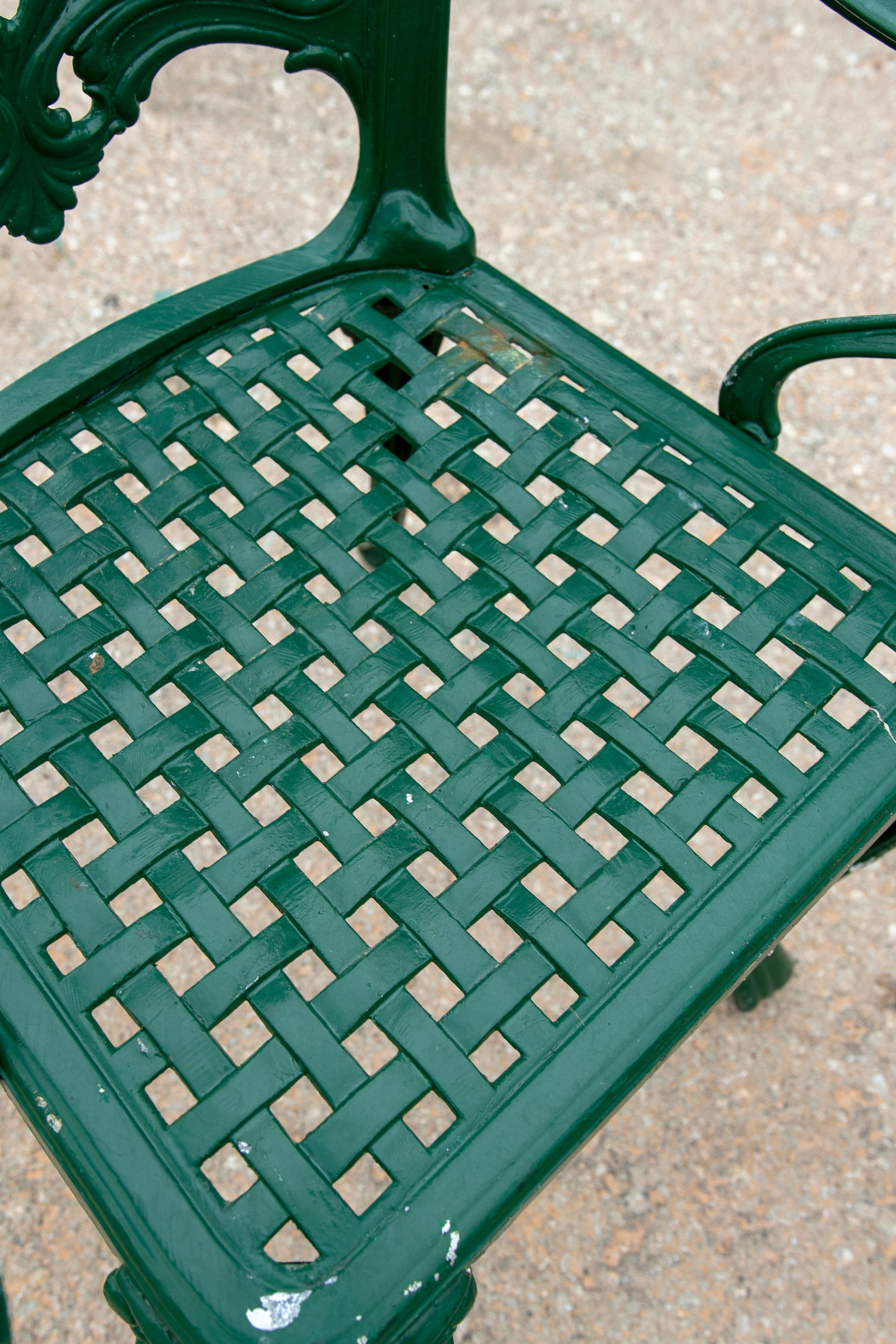 1980s Set of Four Green-Painted Iron Chairs  9