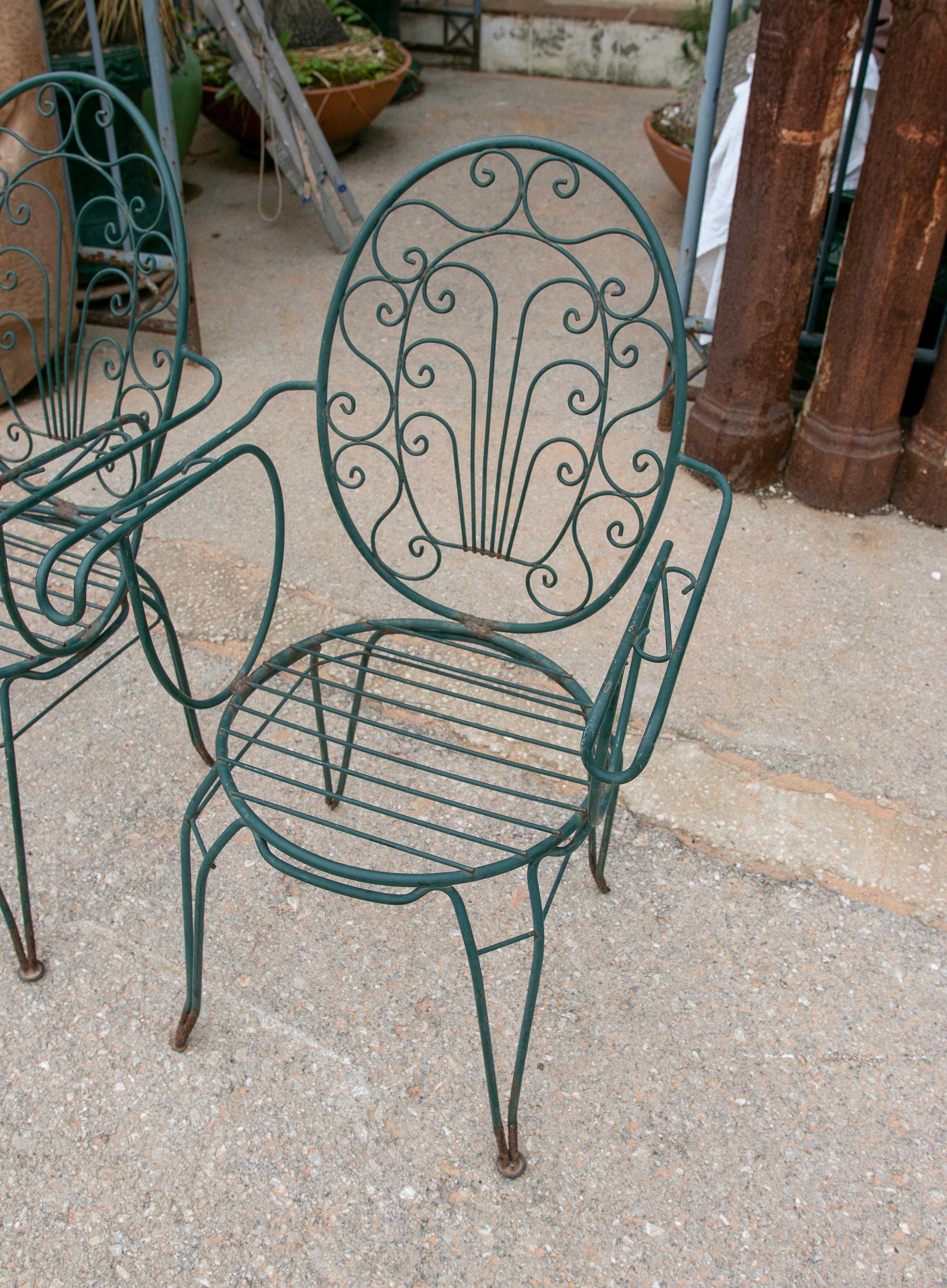 20th Century 1980s Set of Four Green-Painted Iron Chairs  For Sale