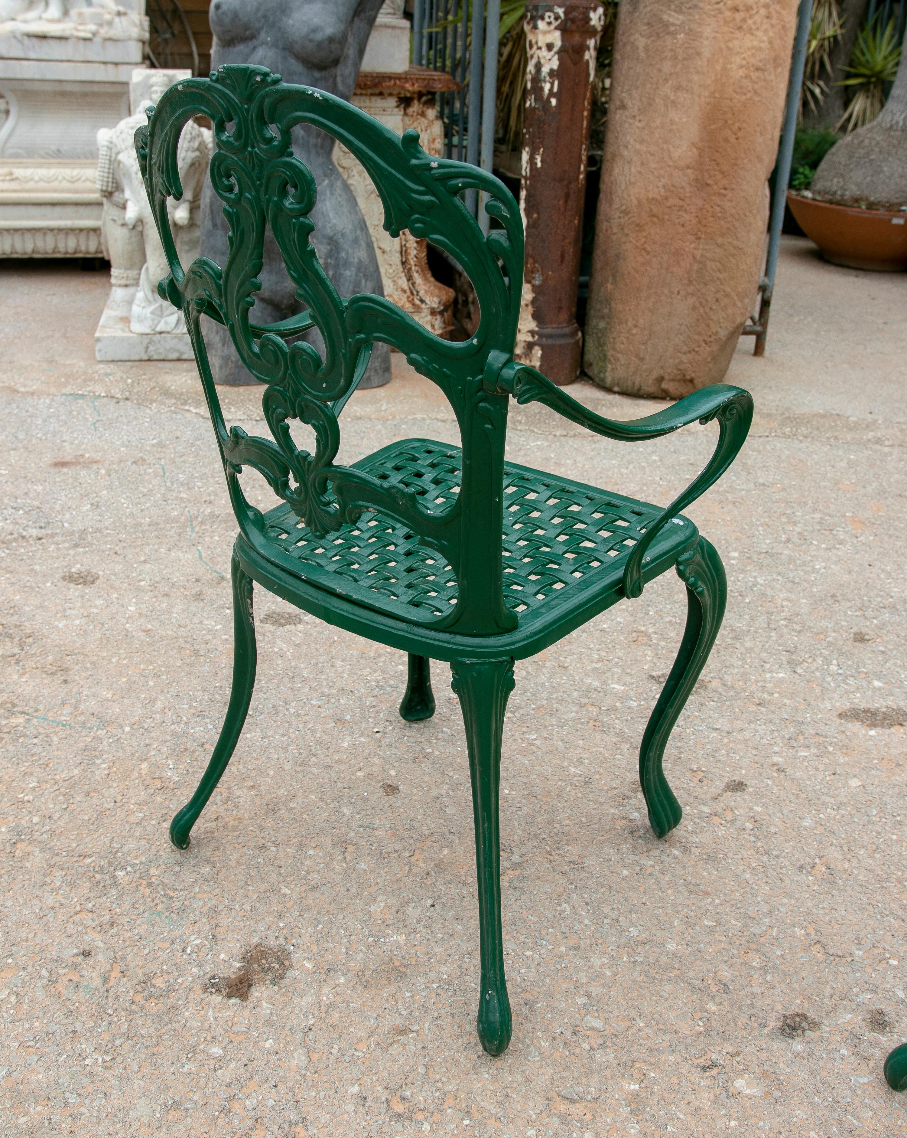 1980s Set of Four Green-Painted Iron Chairs  2