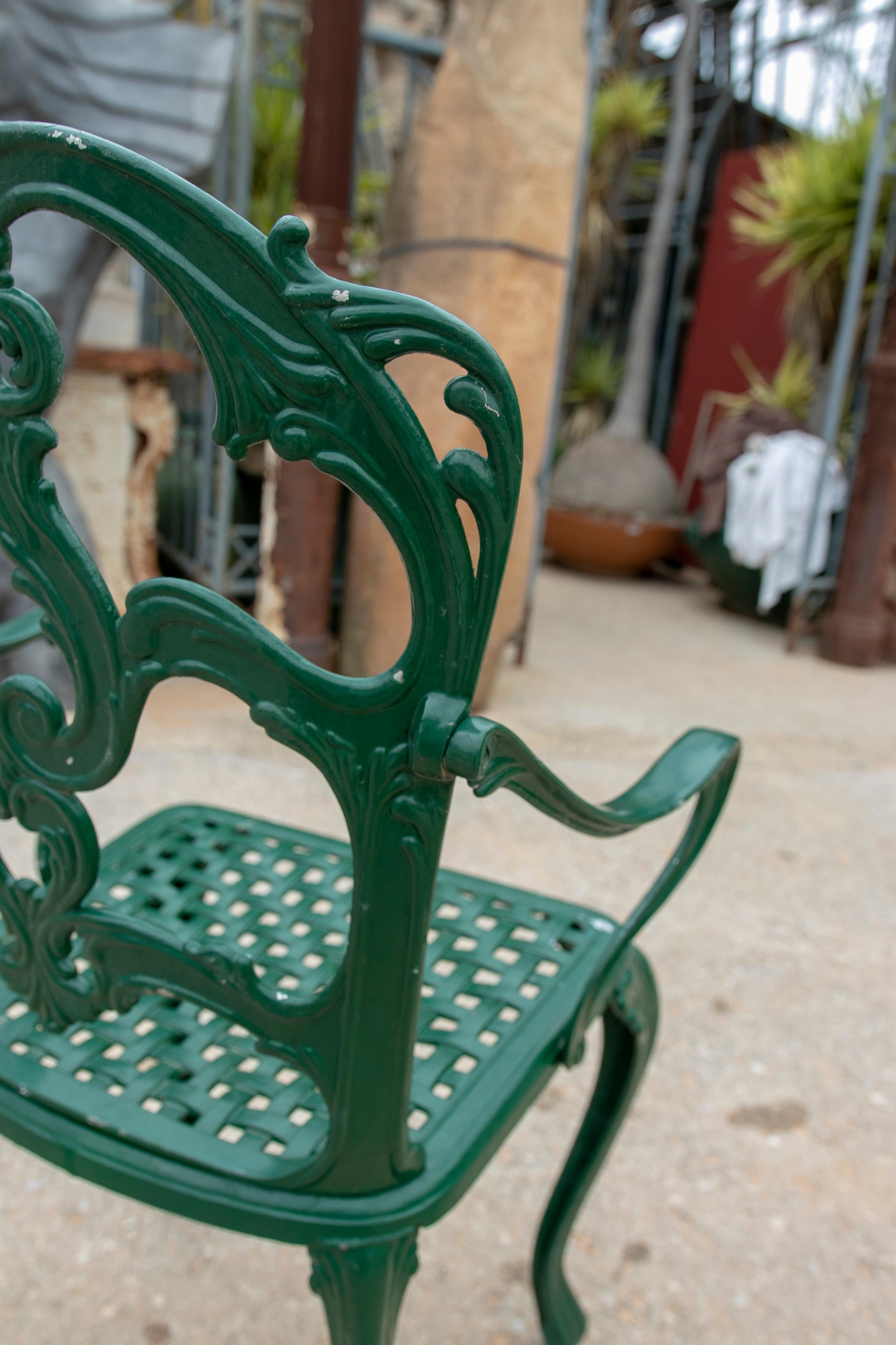 1980s Set of Four Green-Painted Iron Chairs  4